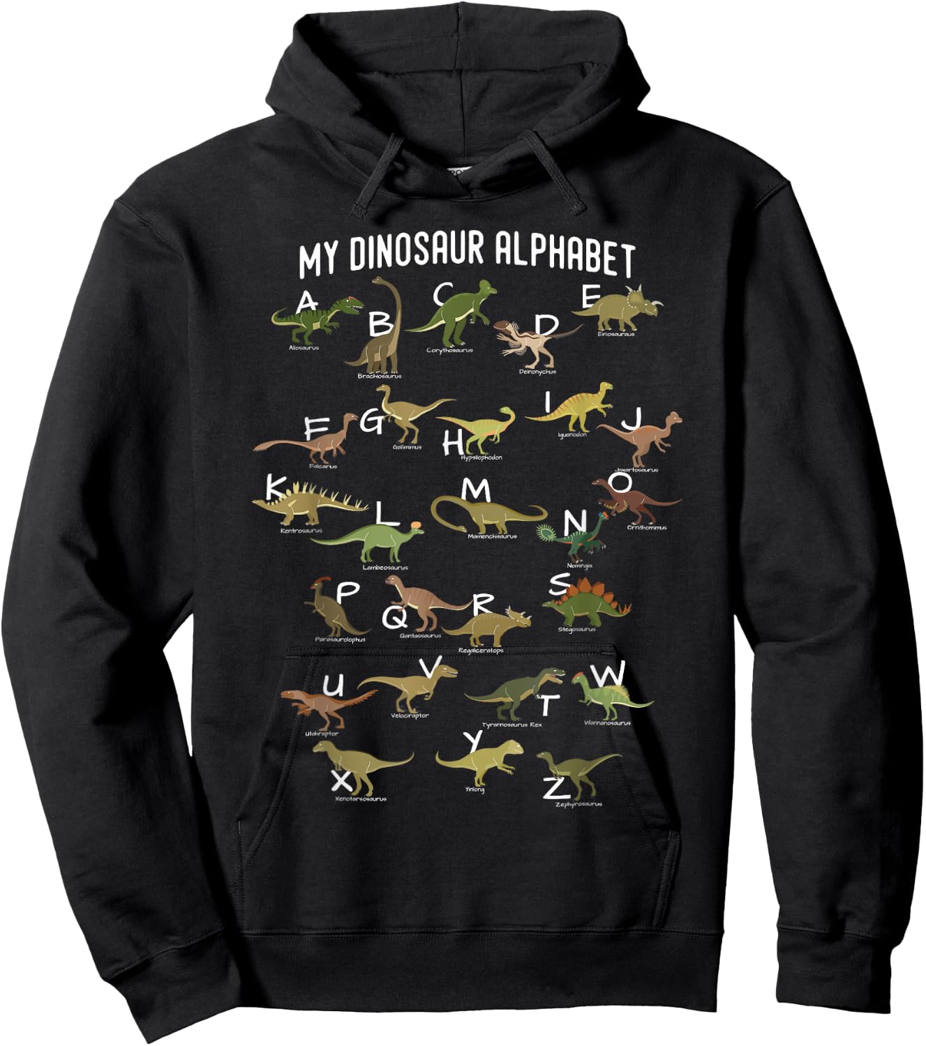 My Dinosaurs Alphabet ABC Dino Identification Educational Hoodie - Hoodie | Black