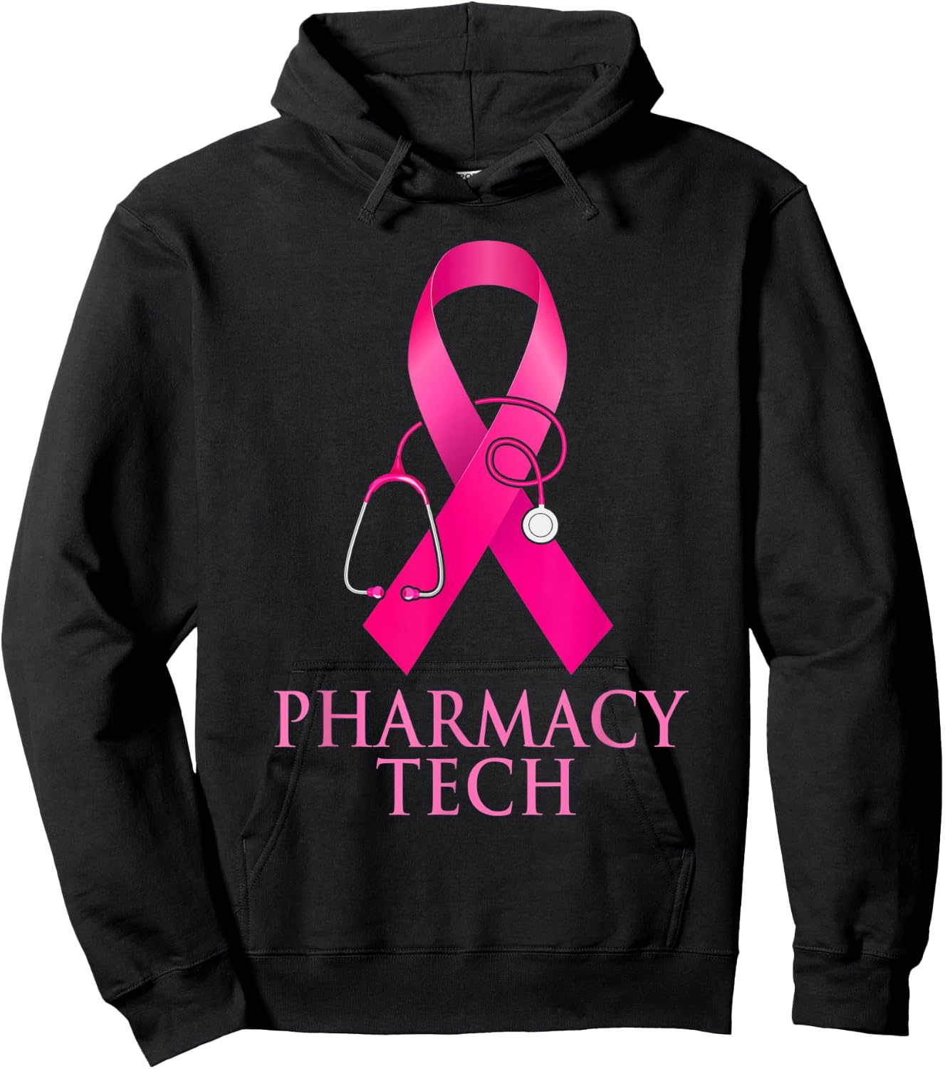 Pharmacy Tech Nurse Stethoscope Pink Heart Breast Cancer Hoodie - Hoodie | Black