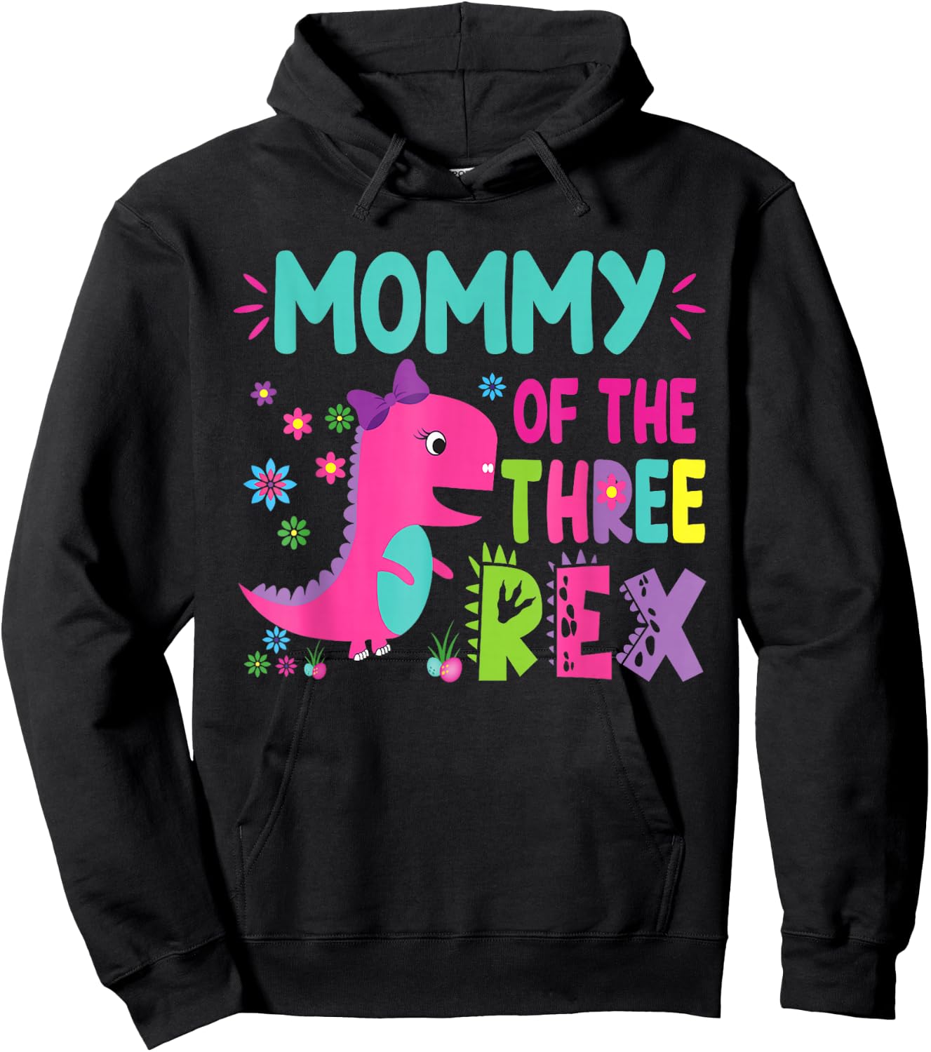 Mommy of the Three Rex Birthday Dinosaur Family Matching Hoodie - Hoodie | Black