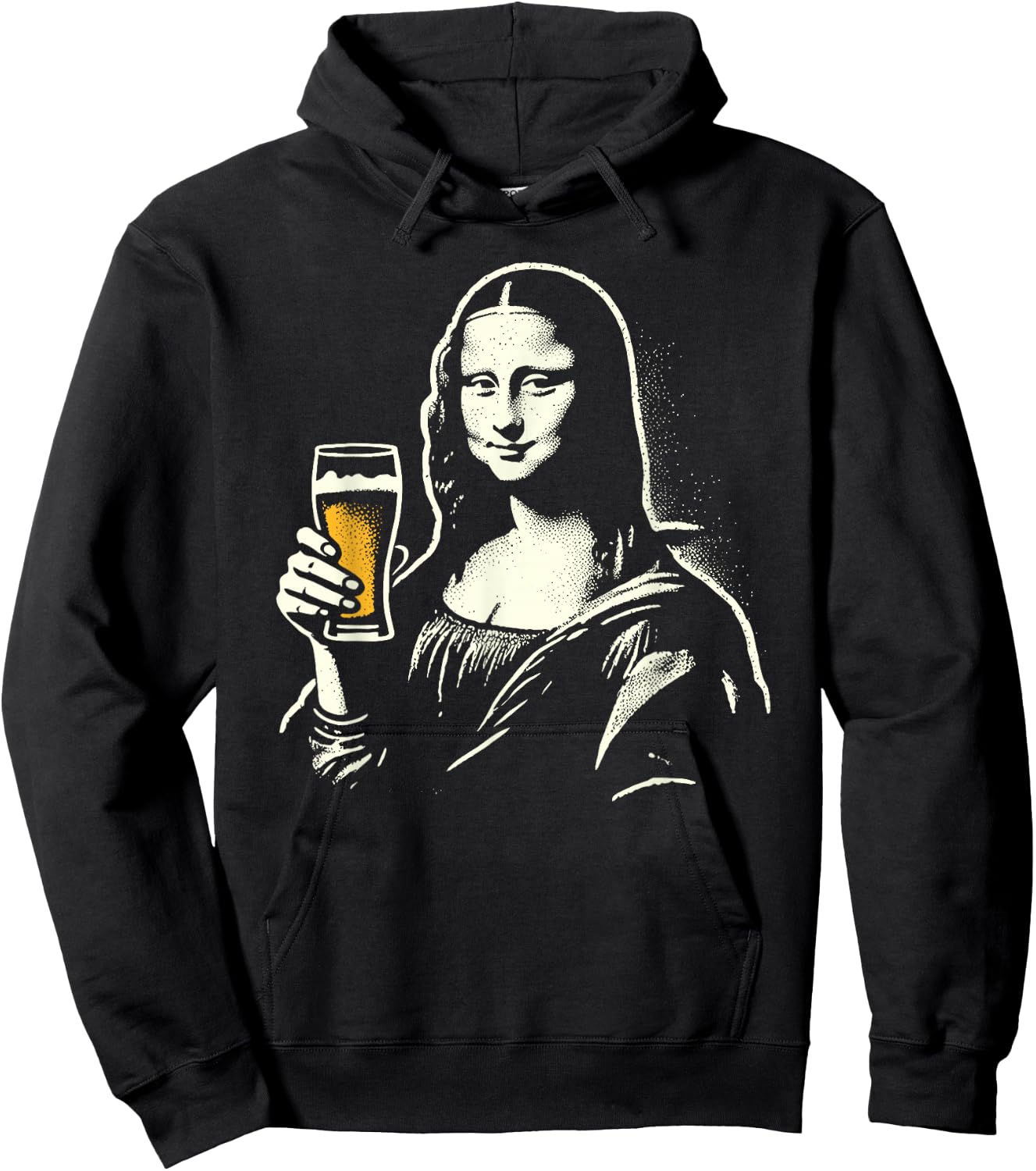 Mona Lisa with Beer Bar Pub Crawl Party Men Women Funny Beer Hoodie - Hoodie | Black