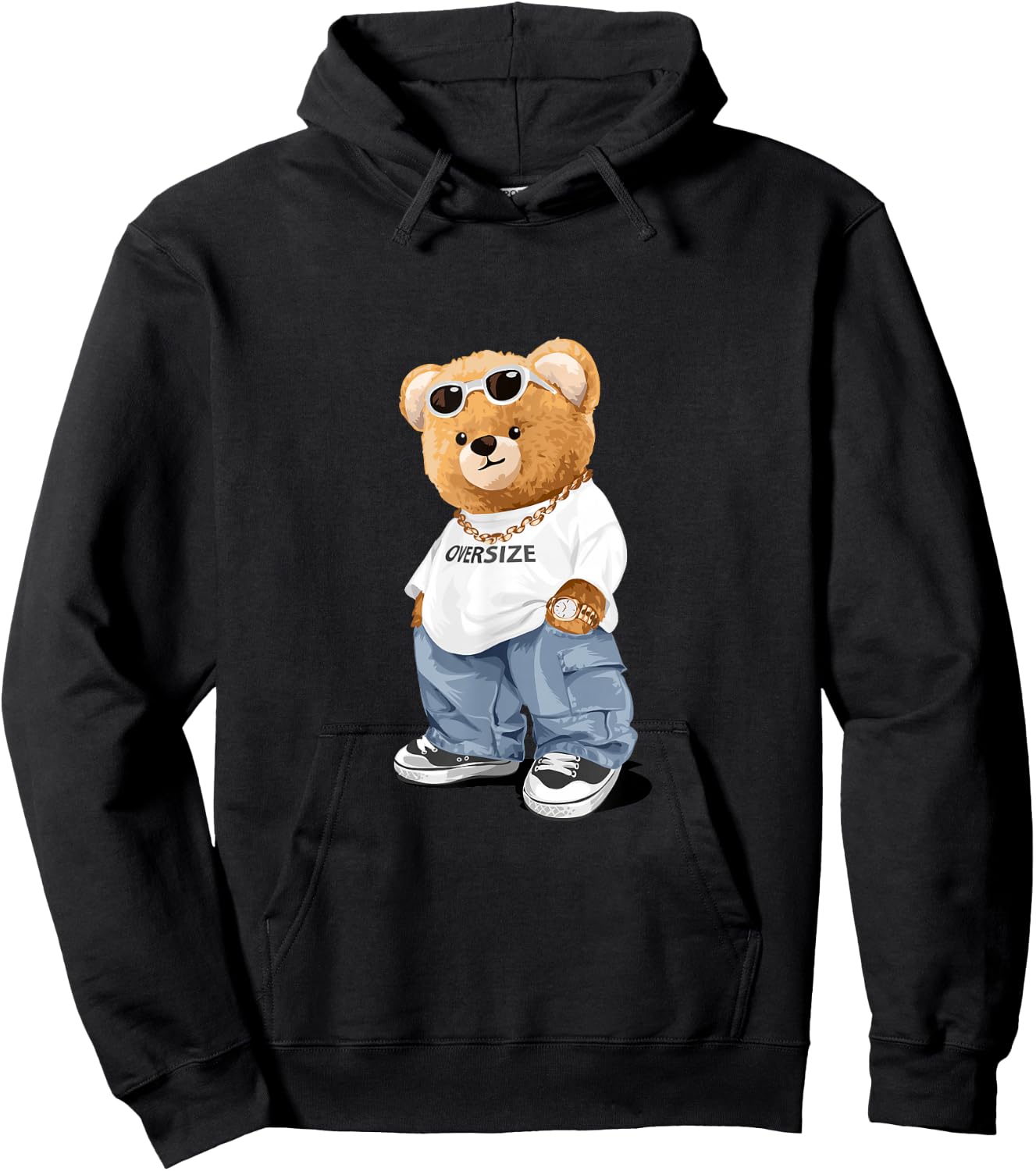 Bahaa's -Adults Kids Oversize Teddy Bear Graphic Designs Black Short Sleeve Cotton Blend Casual Cartoon Winter All Ages 1 Count 0 Pockets Unique Graphic Design Blended Fabric Hoodie - Hoodie | Black