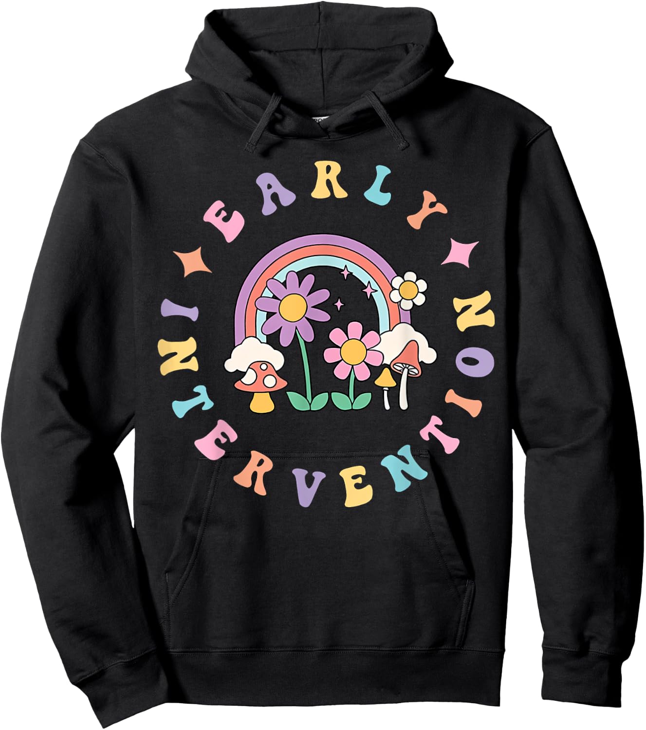 Early Intervention Wildflower Rainbow Groovy Teacher Women Hoodie - Hoodie | Black