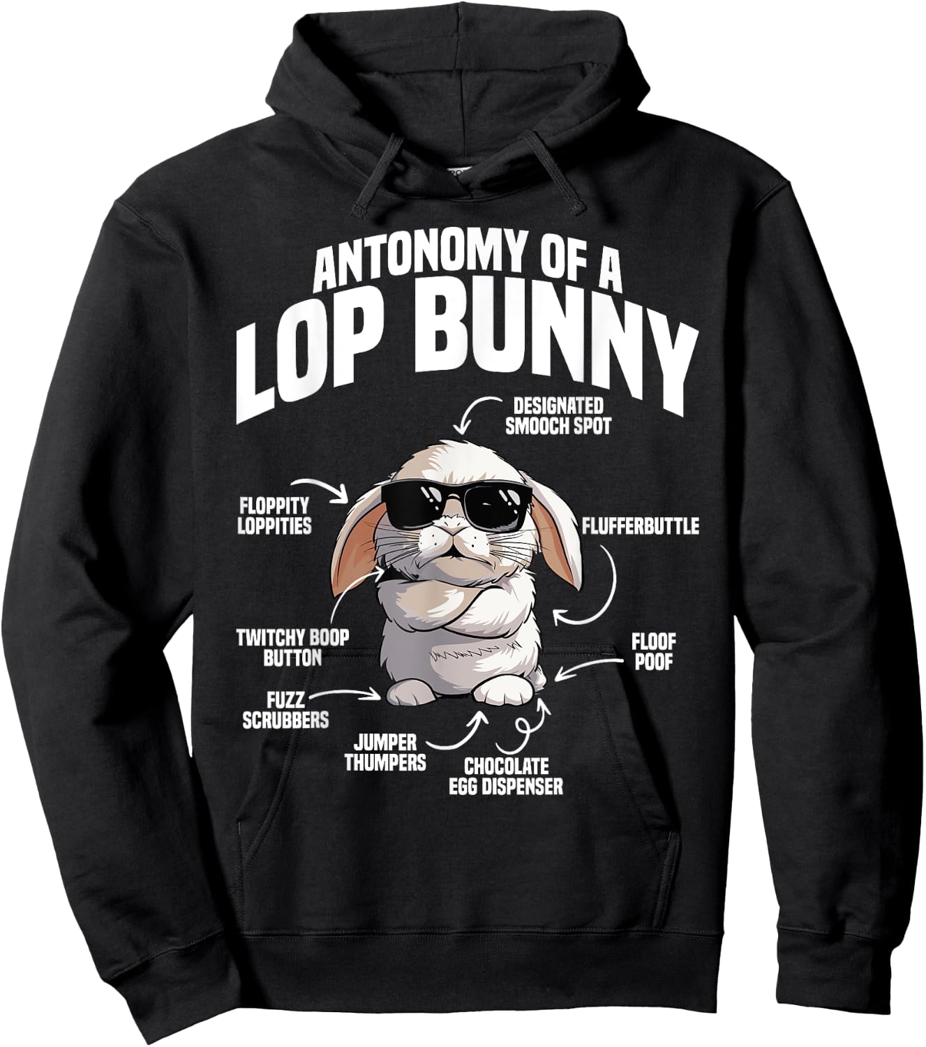 Holland Lop Bunny Stuffed Animal Plush Anatomy Lop Bunny Hoodie - Hoodie | Black