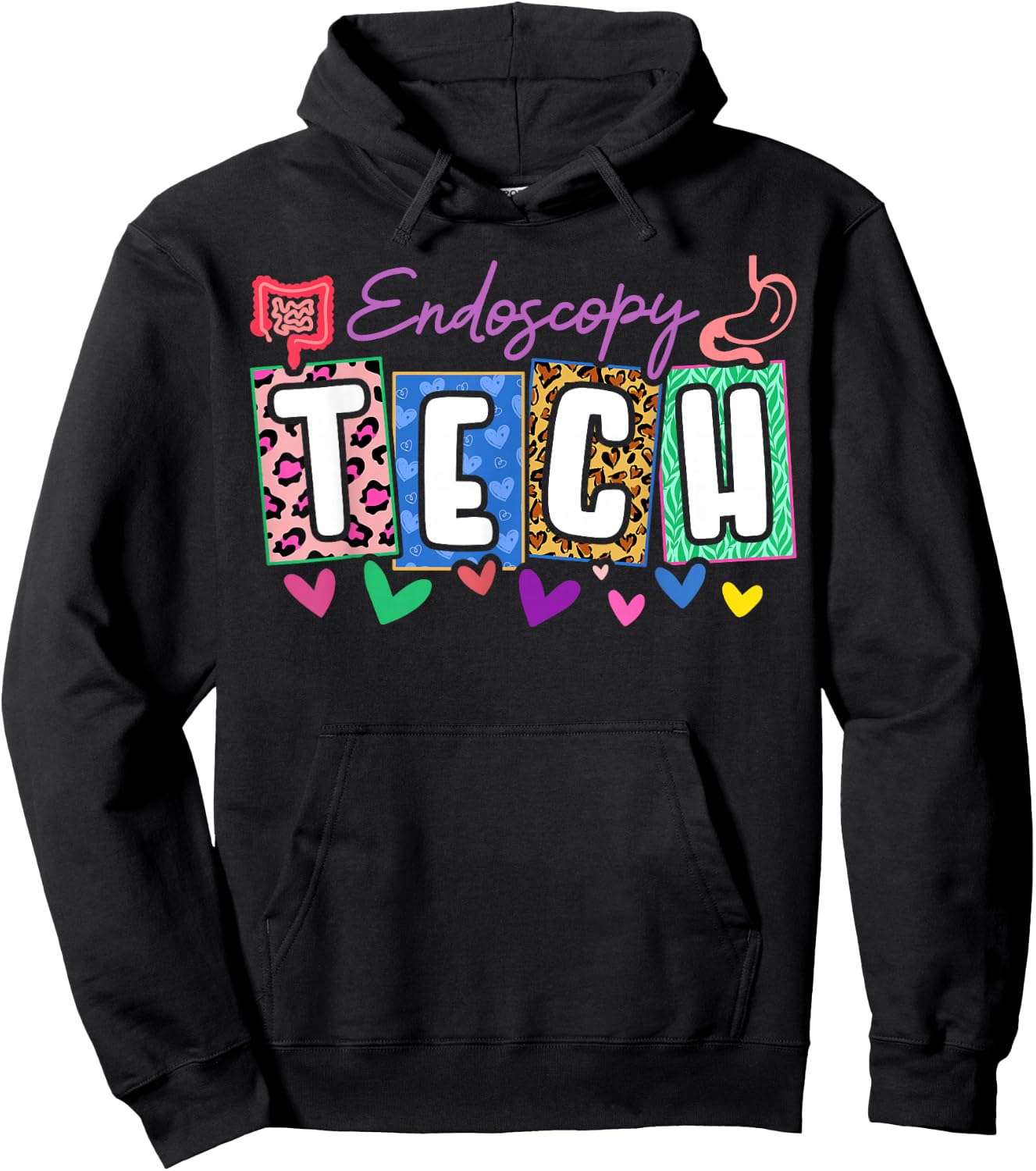 Endoscopy Tech Heart Leopard Hoodie - Hoodie | Black