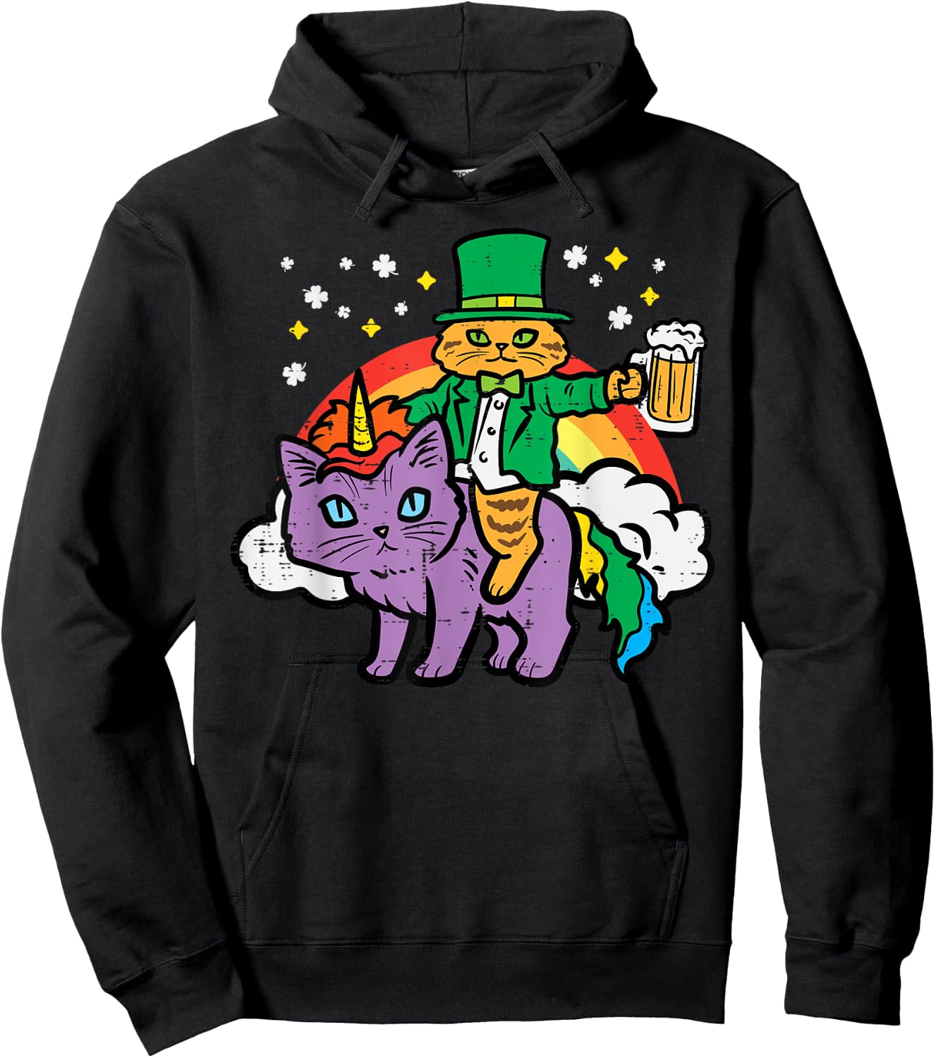 St Patricks Day Cat Leprechaun Unicorn Saint Pattys Women Hoodie - Hoodie | Black