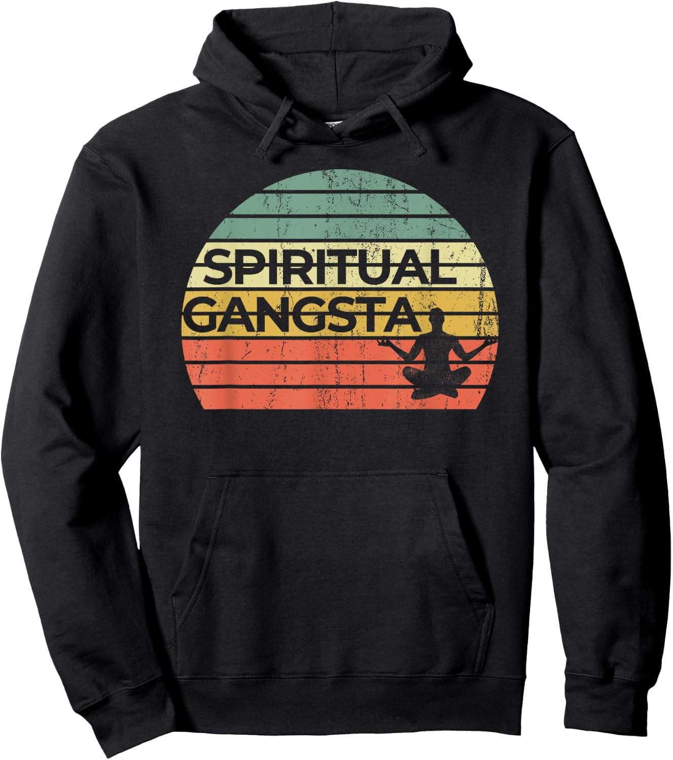 Vintage Retro Sunset Funny Yoga | Spiritual Gangsta Hoodie - Hoodie | Black