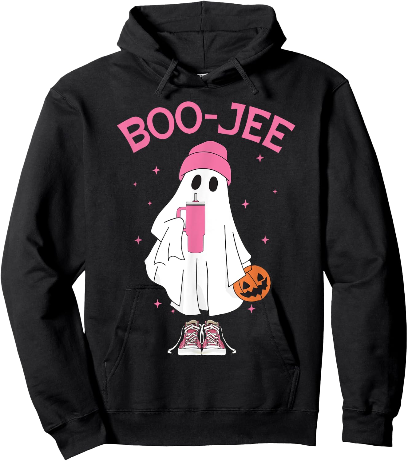 Boo-Jee Spooky Season Ghost Pink Halloween Pumpkin Boujee Hoodie - Hoodie | Black