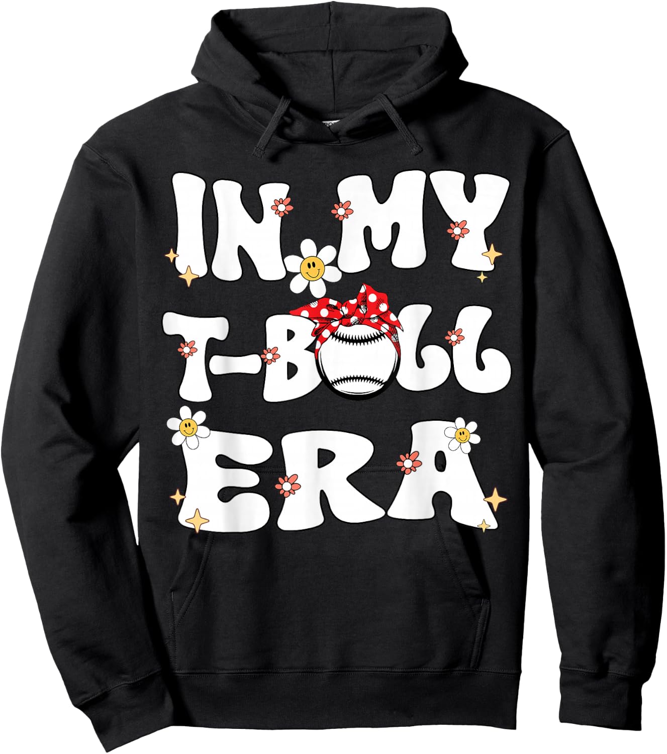 In My Tball Era Retro Groovy T ball ball Kids Girl Boy Hoodie - Hoodie | Black