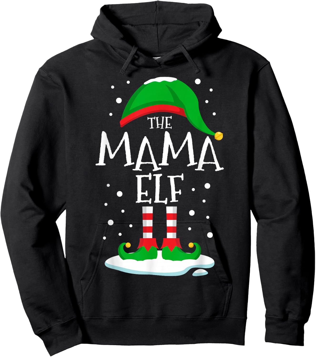 The Mama Elf Christmas Family Matching Xmas Mom Group Funny Hoodie - Hoodie | Black