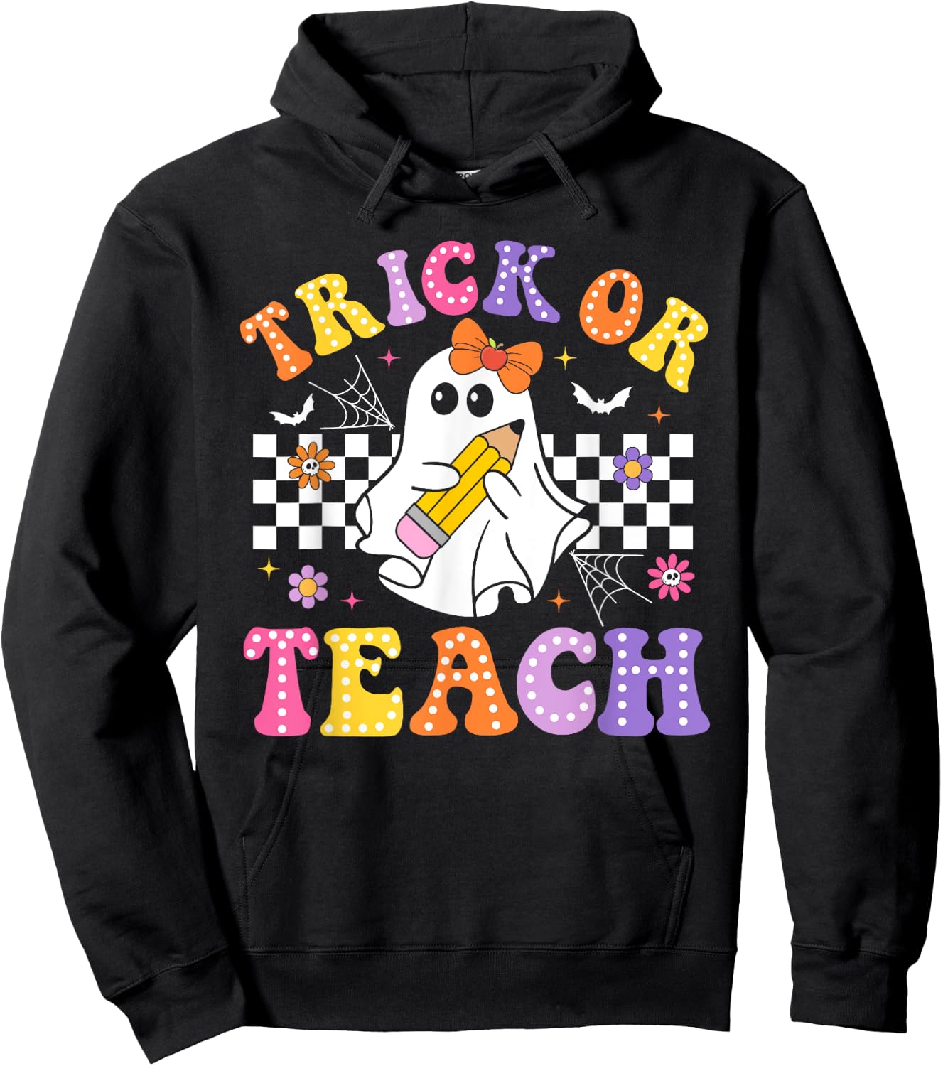 Trick Or Teach Groovy Halloween Teachers Hoodie - Hoodie | Black