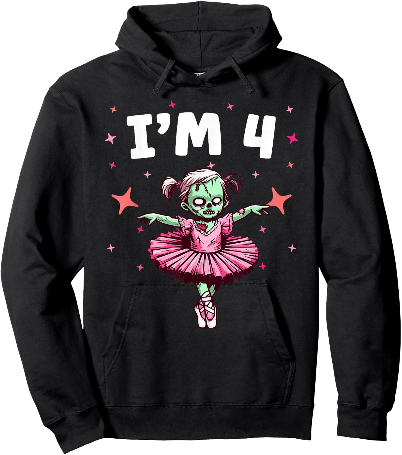 Ballerina Zombie Birthday 4th Birthday Party I'm 4 Hoodie - Hoodie | Black