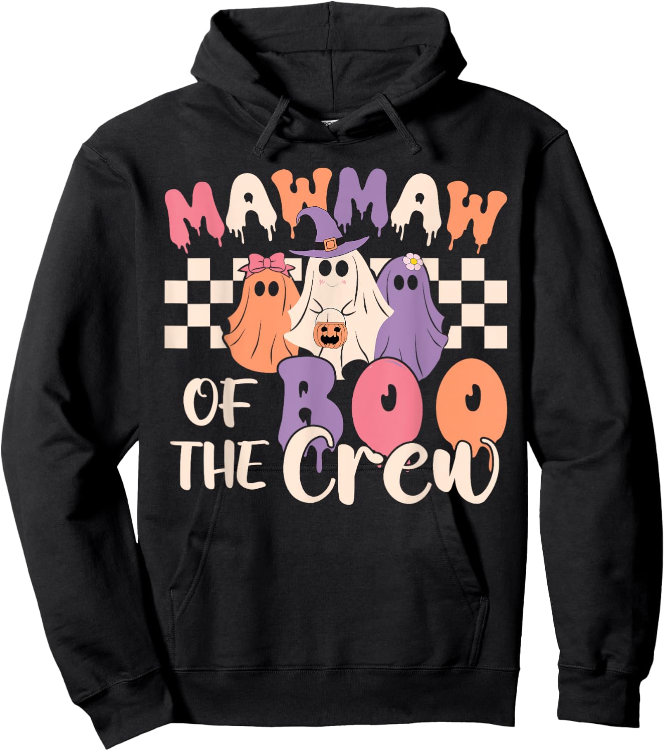 Mawmaw Of The Boo Crew Retro Ghost Spooky Halloween Family Hoodie - Hoodie | Black