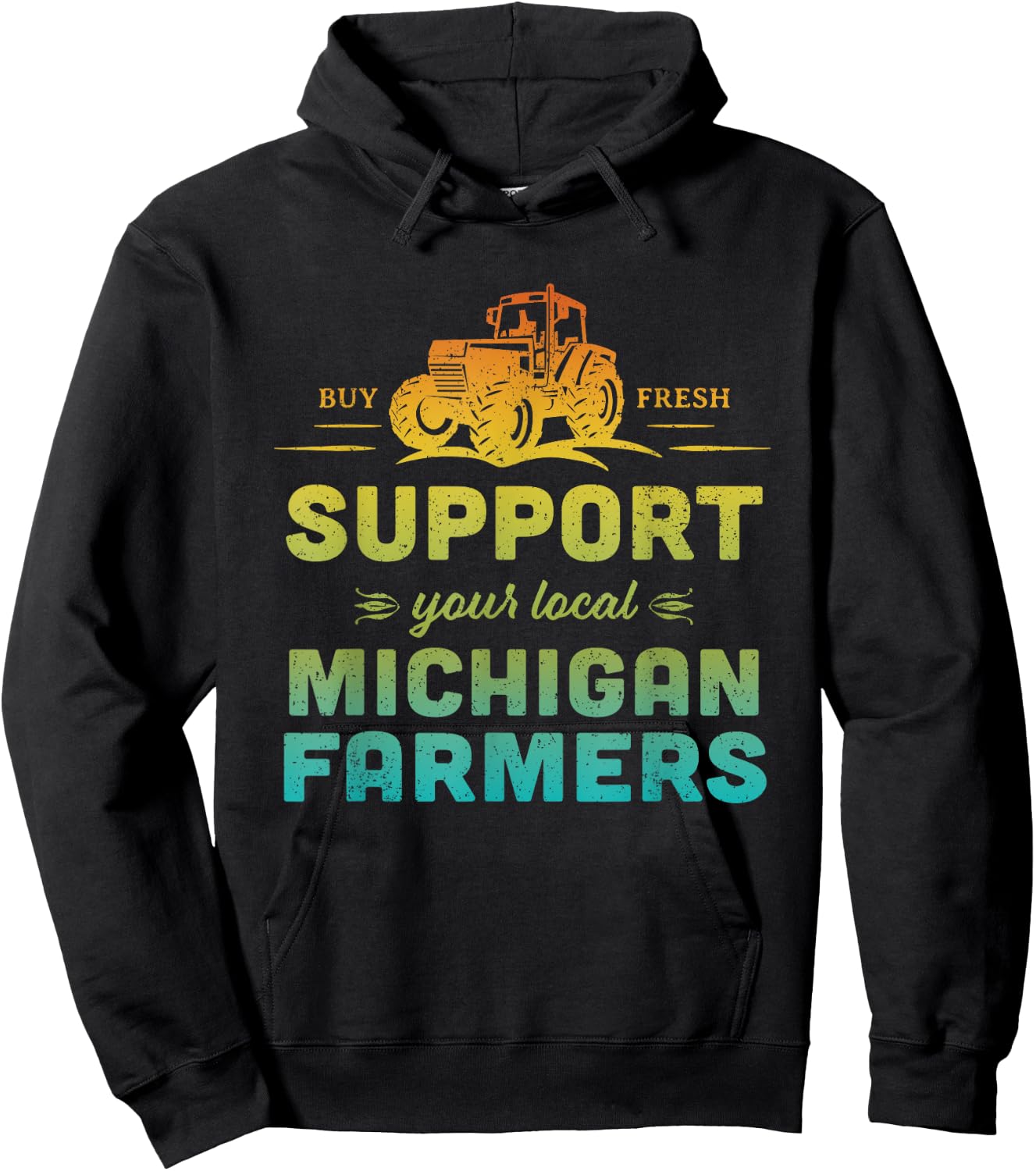 Michigan Farmers Local Market Farms Retro Tractor Souvenir Hoodie - Hoodie | Black