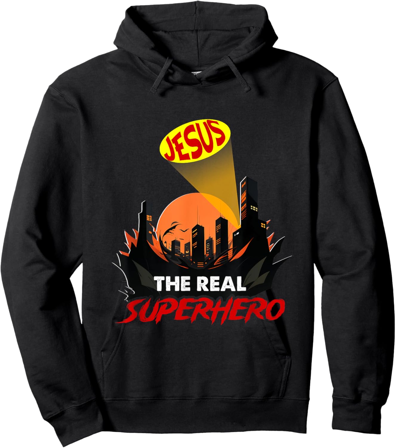 Jesus The Real Superhero Bat Signal Night Of City Christian Hoodie - Hoodie | Black