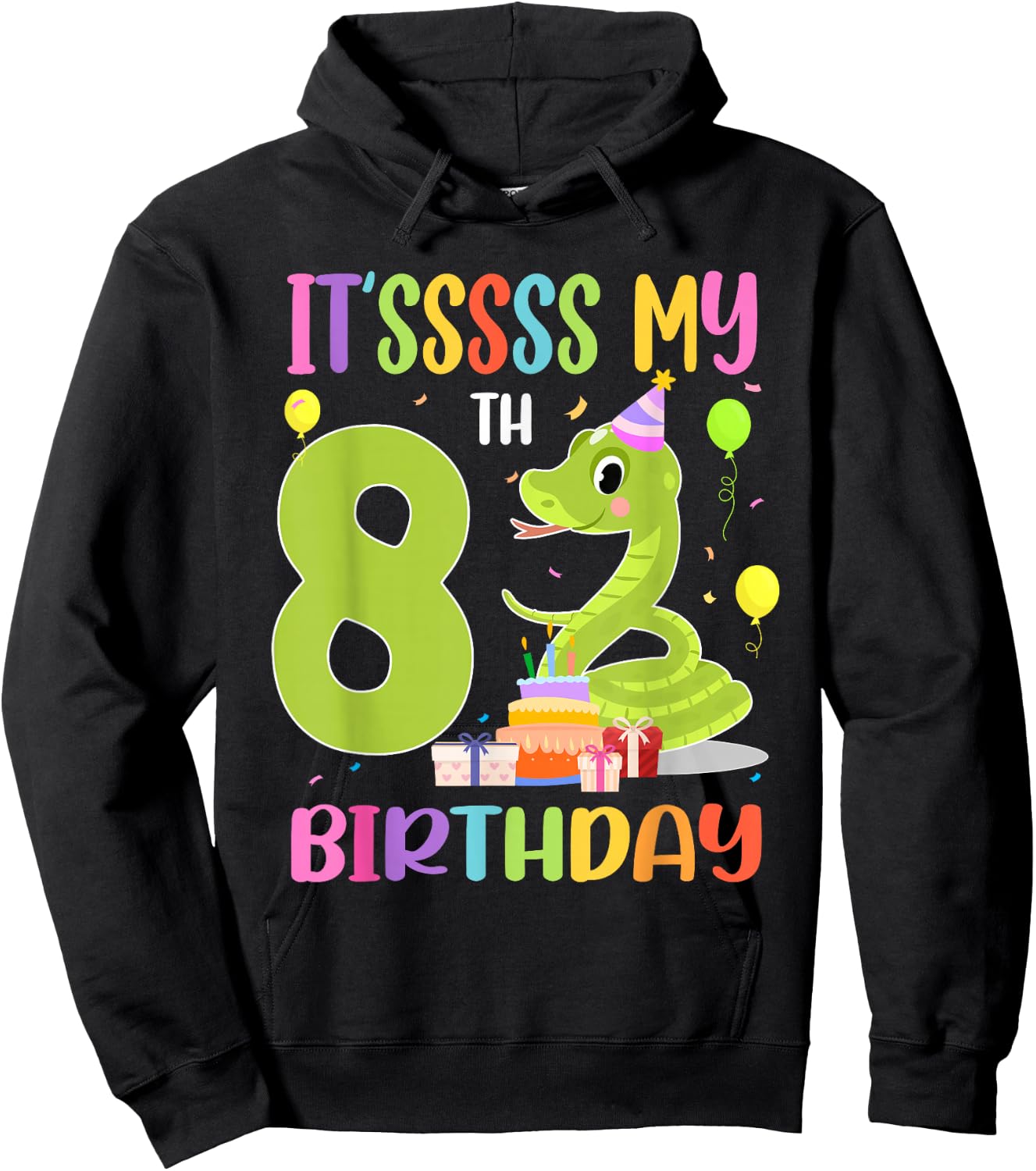 It's My 8th Birthday Snake 8 Years Old Birthday Hoodie - Hoodie | Black