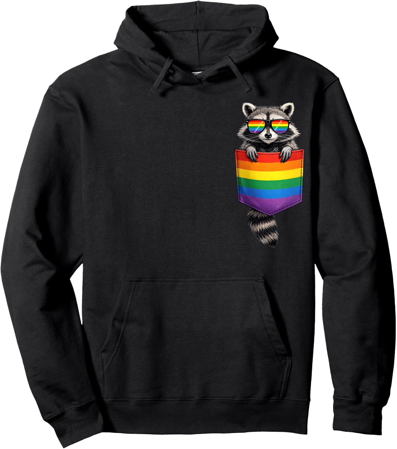 Cute Raccoon Pocket Funny LGBT Rainbow Ally Gay Pride Flag Hoodie - Hoodie | Black