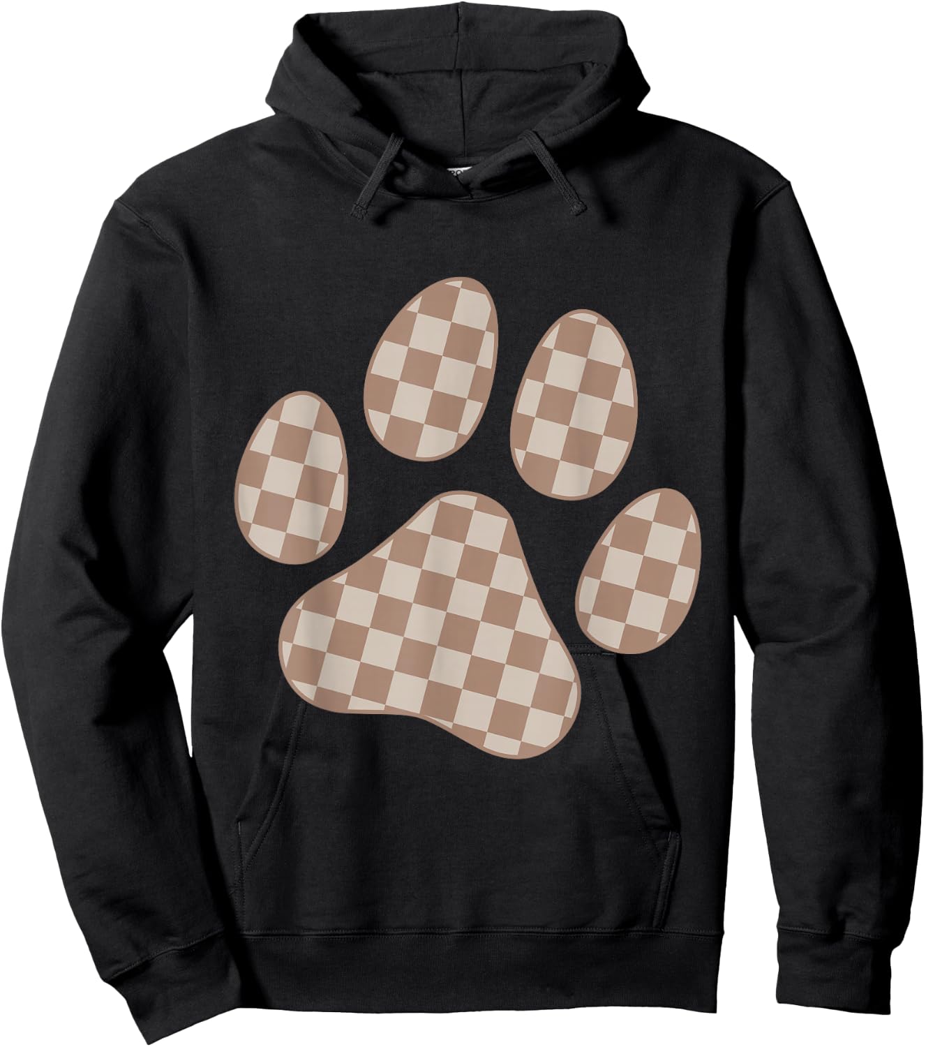 Brown Beige Checkered Cat Dog Paw Print Checkerboard Men Women Kids Hoodie - Hoodie | Black
