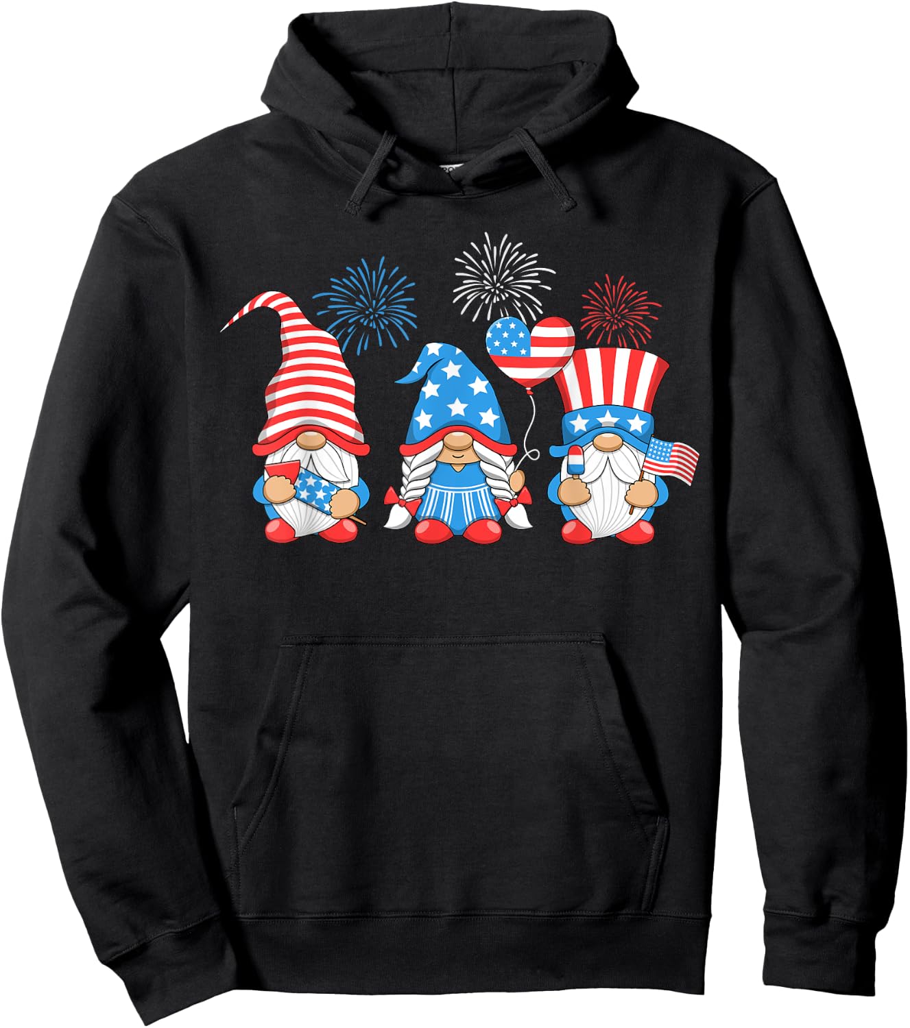 Gnomes 4th of July Patriotic American Independence Day USA Kids Men Hoodie - Hoodie | Black