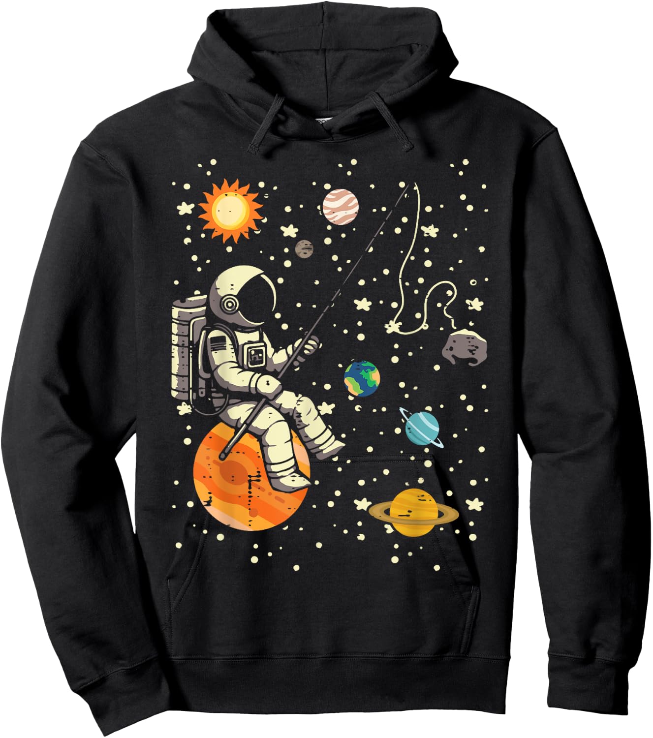 Astronaut Fishing Planets Space Galaxy Men Boys Kids Women Hoodie - Hoodie | Black