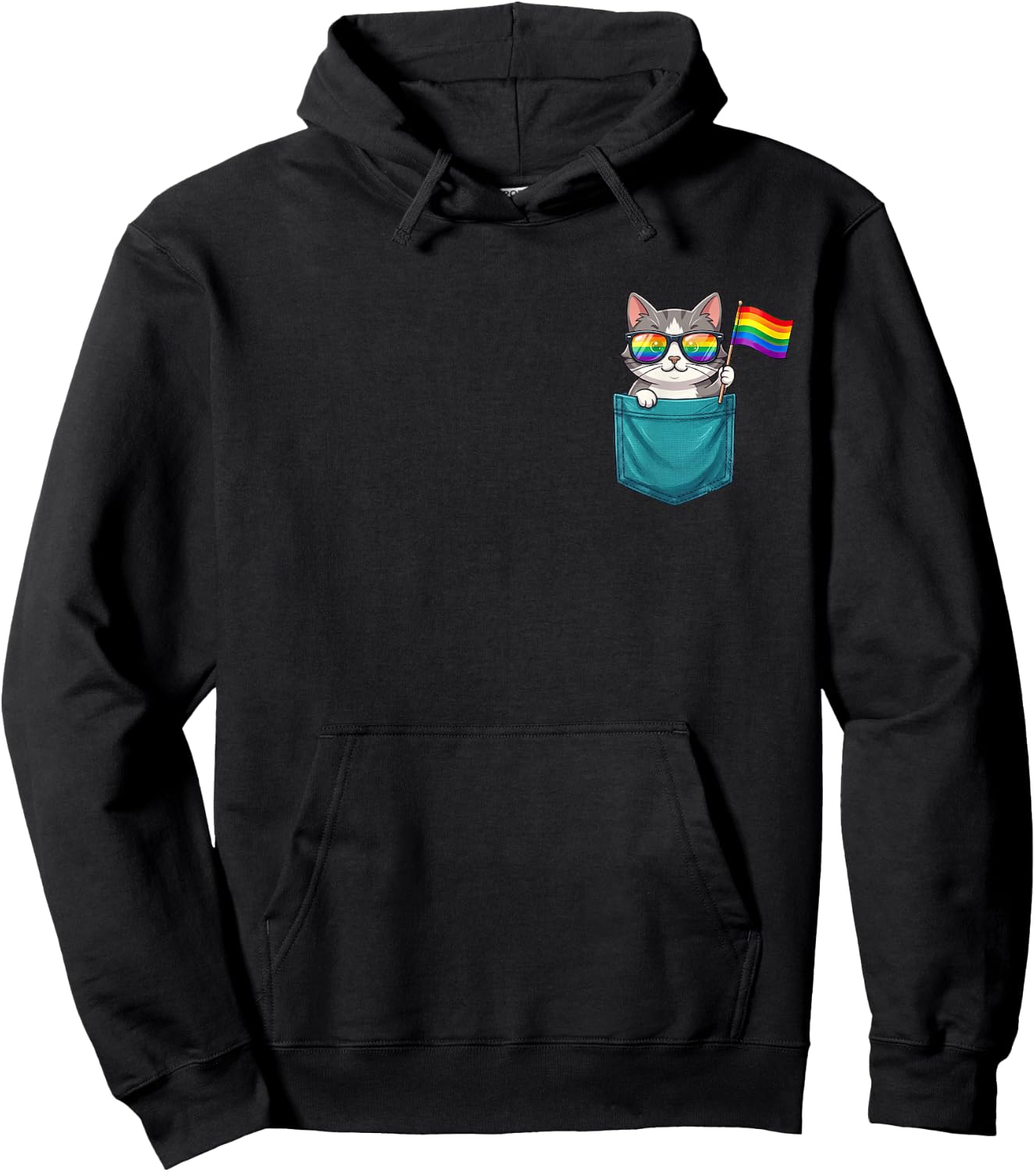 Gay Cat in The Pocket Rainbow Flag LGBTQ Pride Month Purride Hoodie - Hoodie | Black