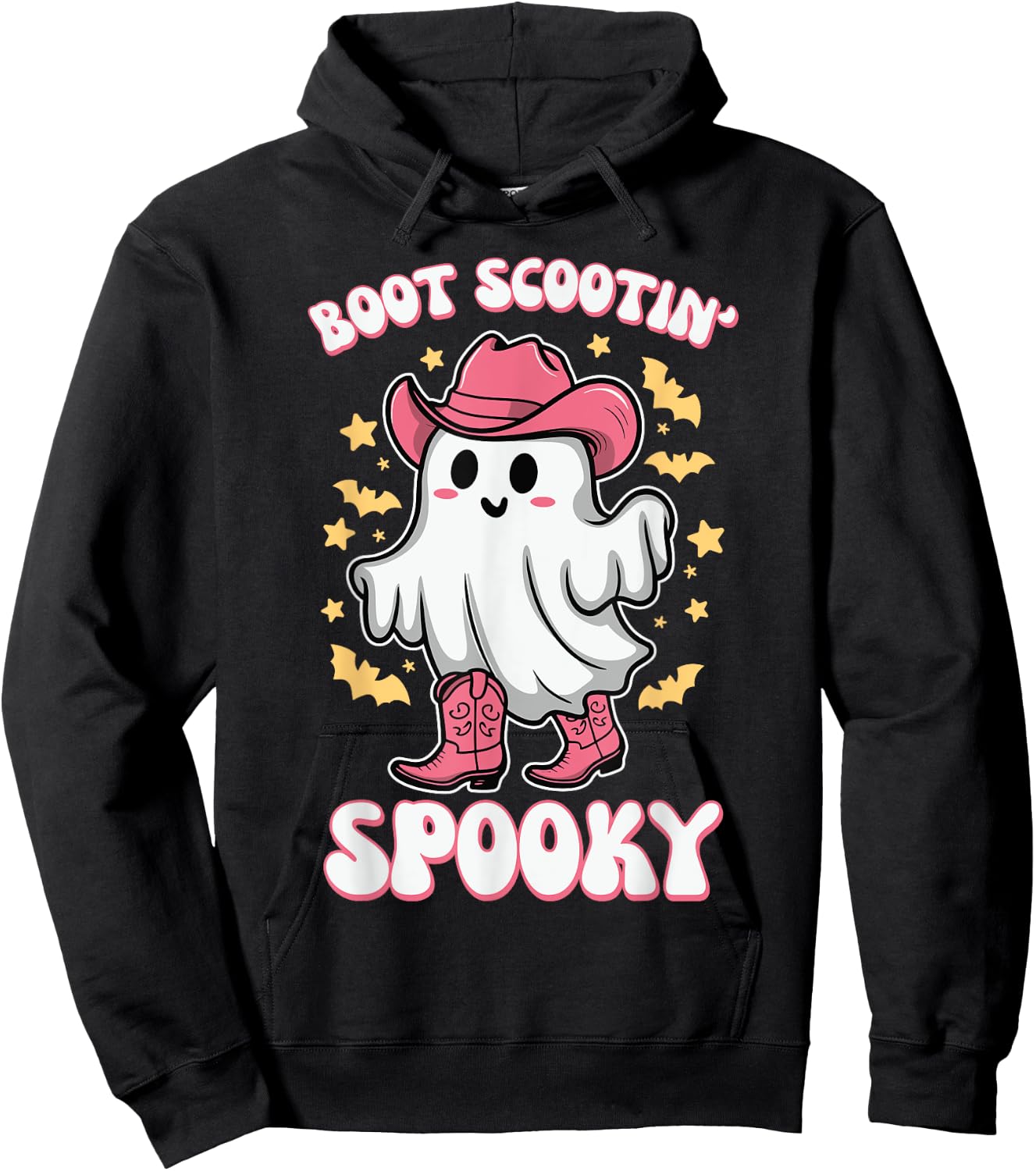 Boot Scootin Spooky Retro Western Funny Halloween Cute Ghost Hoodie - Hoodie | Black