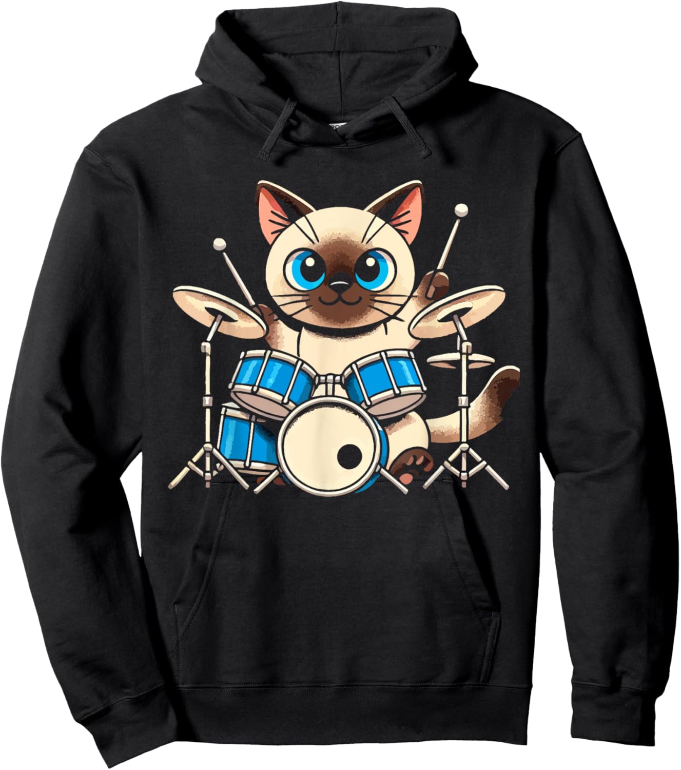 Siamese Cat Playing Drums Music Lover Women Kids Hoodie - Hoodie | Black