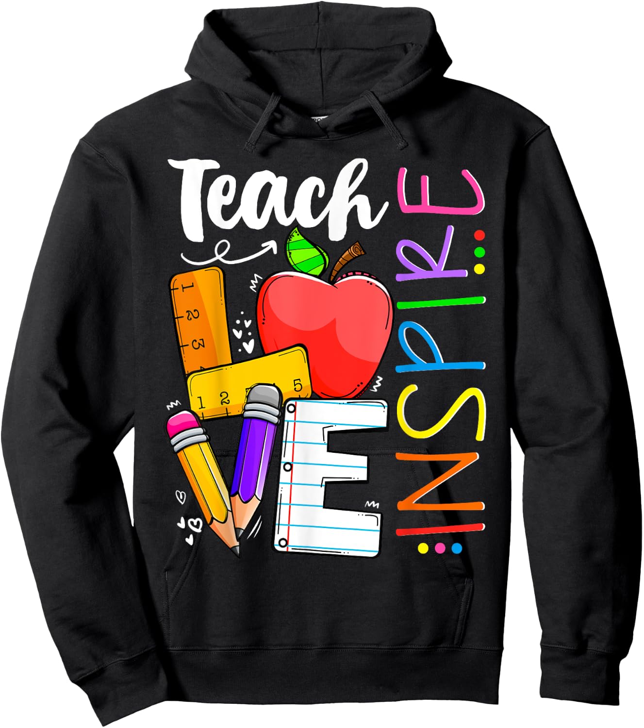 Cute Teach Love And Inspire Men Women Teacher Hoodie - Hoodie | Black