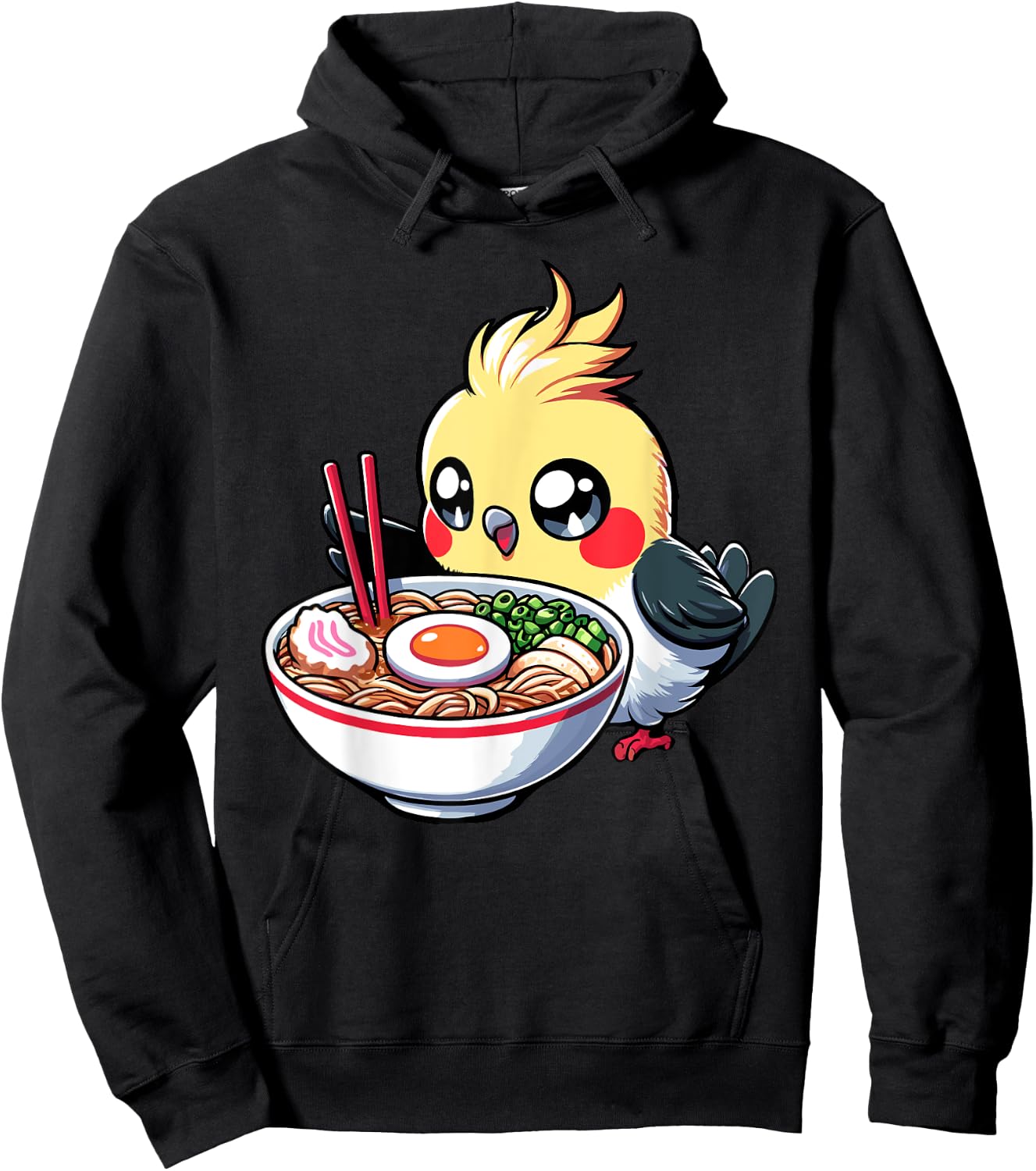 Cute Kawaii Cockatiel Bird Eating Ramen Parrot Lover Funny Hoodie - Hoodie | Black