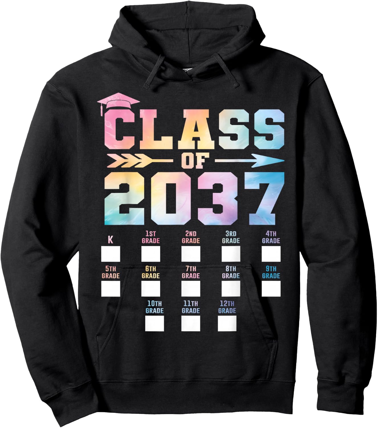 Class of 2037 Grow with Me Shirt Check box K-12 Girls Boys Hoodie - Hoodie | Black