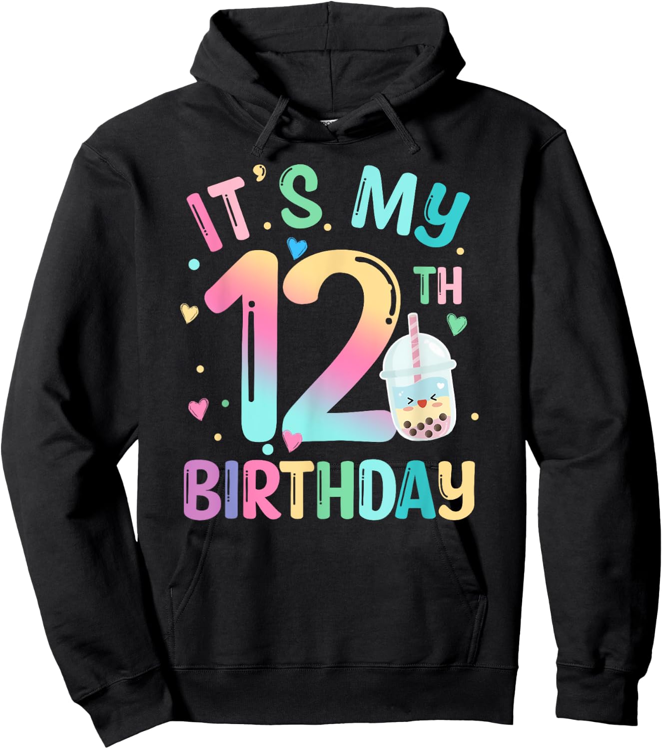It's My 12th Birthday Bubble Boba Tea Party 12 Year Old Girl Hoodie - Hoodie | Black