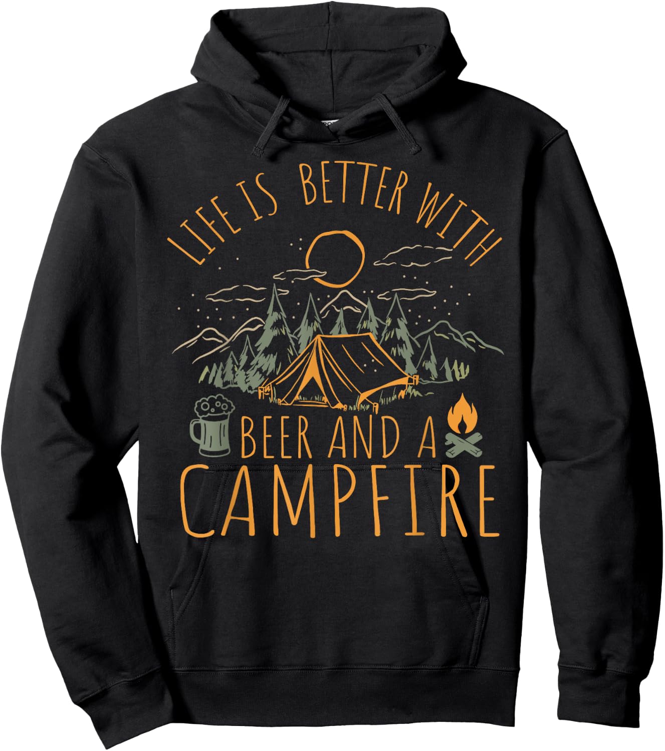 Life is better with Beer and a Campfire Camping Hoodie - Hoodie | Black