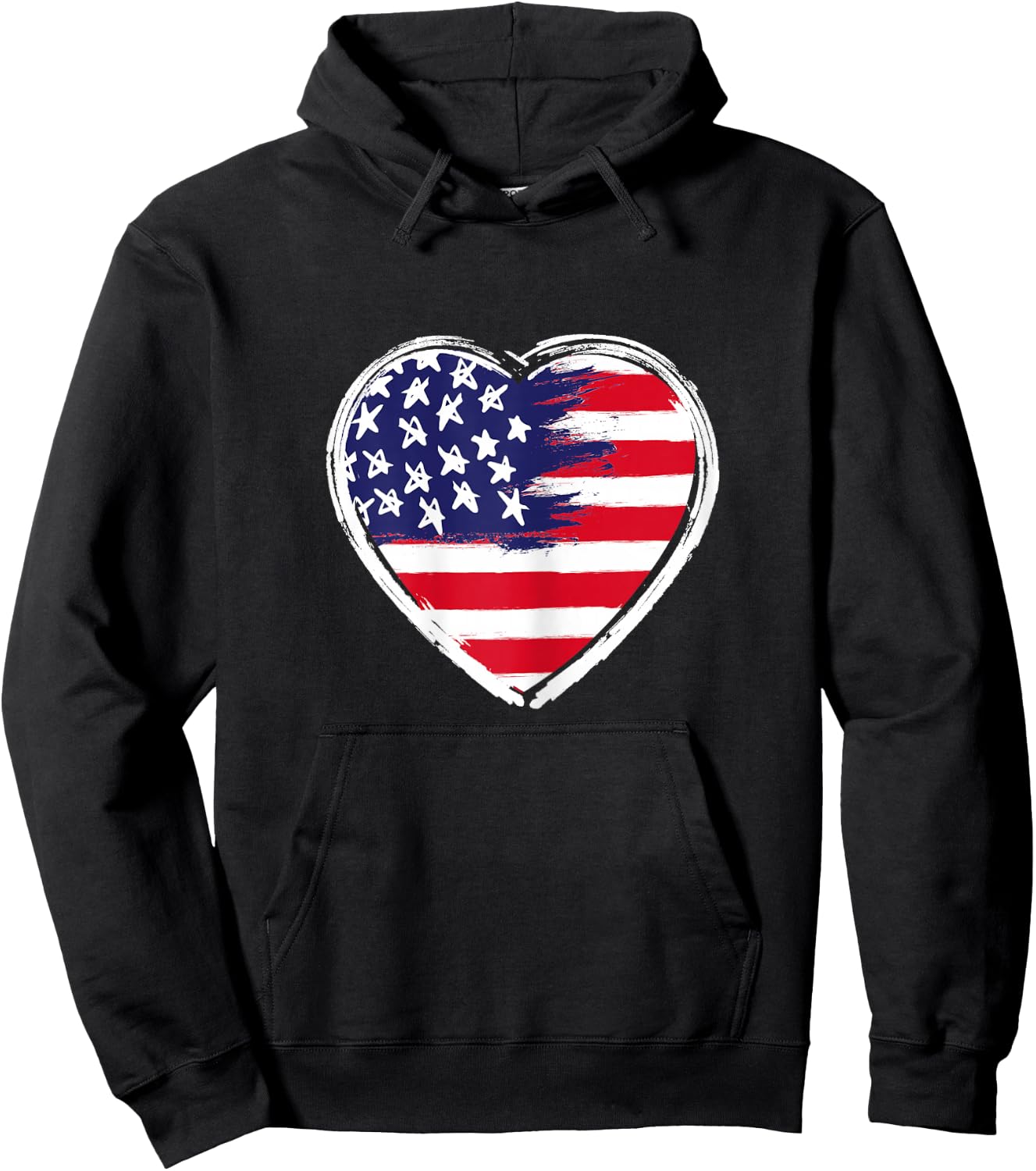 Heart US Flag 4th of July Patriotic American Stars Stripes Hoodie - Hoodie | Black