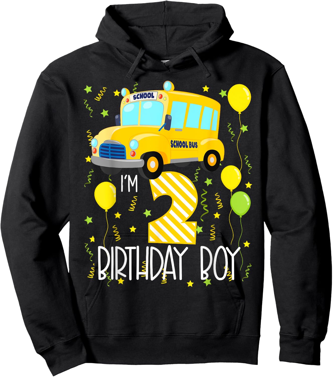 I'm 2 Birthday Boy School Bus Kids 2nd Birthday Party Hoodie - Hoodie | Black