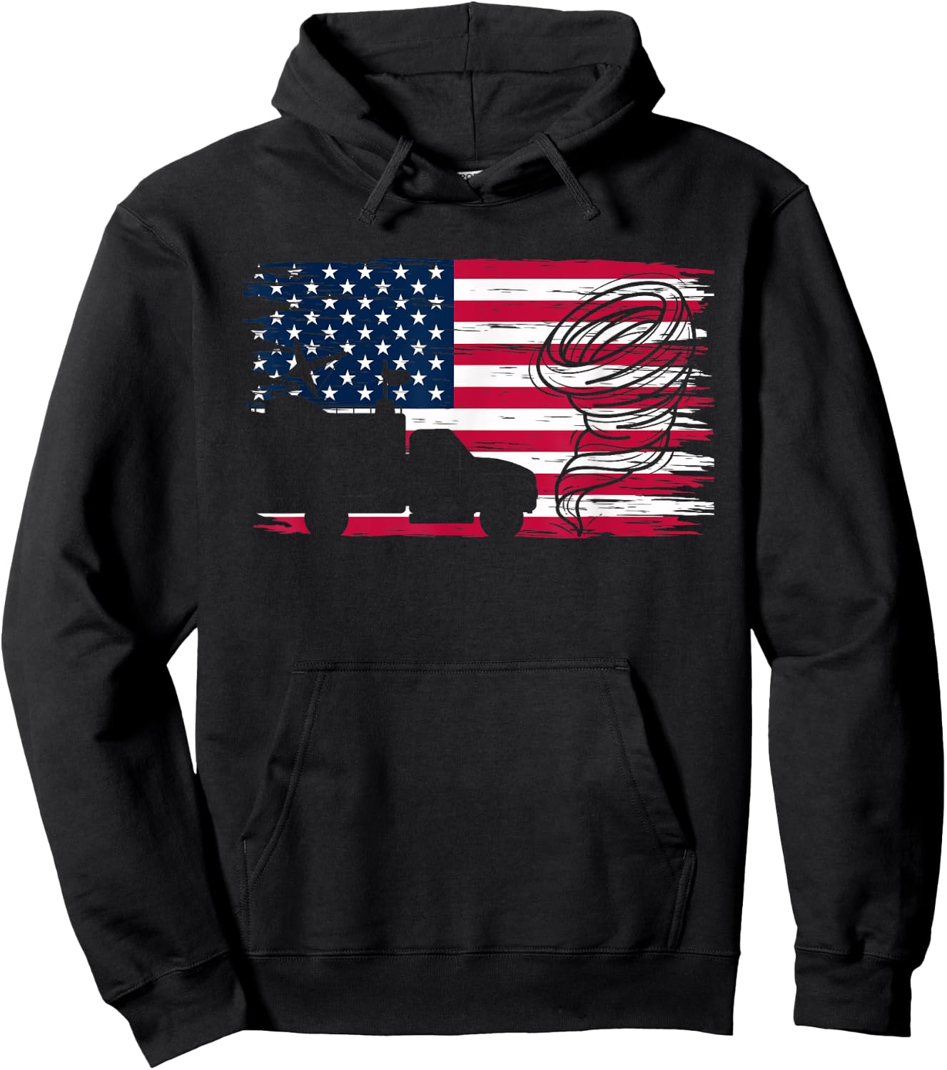 American Flag Storm Chaser Tornado Truck Hoodie - Hoodie | Black