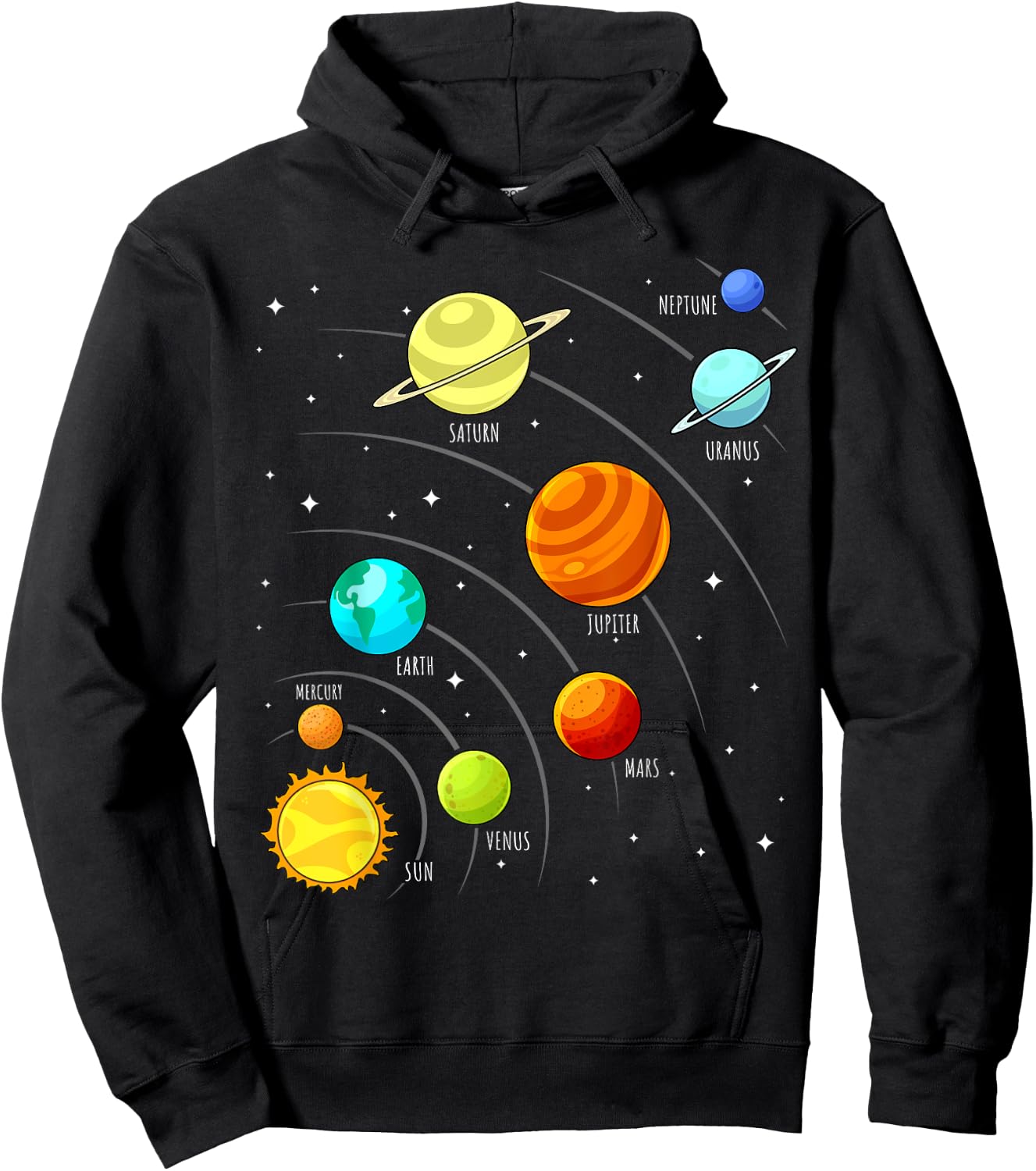 Kids Colorful Planets Solar Systems Space Science Boys Girls Hoodie - Hoodie | Black