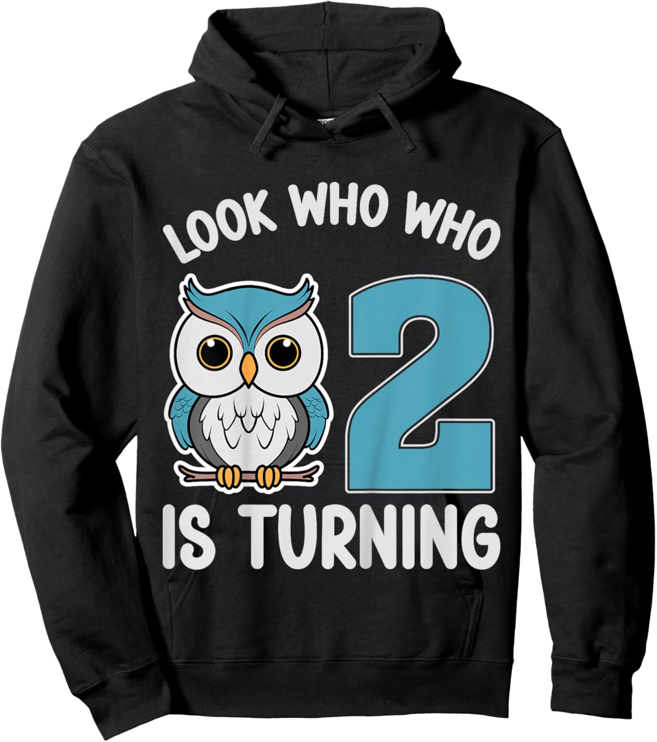 Kids Look Who Is Turning 2 Cute Owl Kids 2nd Birthday Party Hoodie - Hoodie | Black