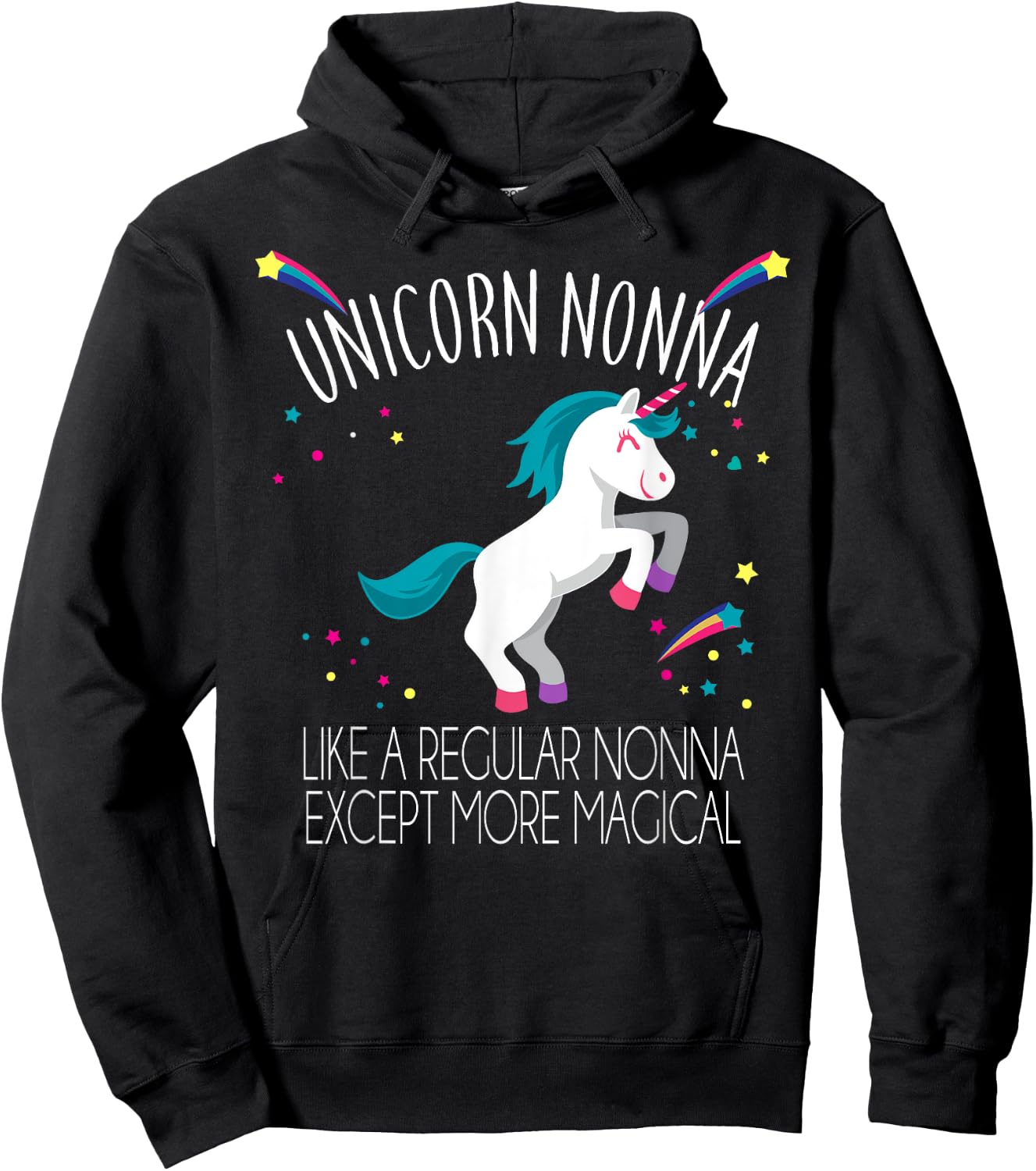 Unicorn Nonna Funny Rainbow Stars Friends Gift Hoodie - Hoodie | Black