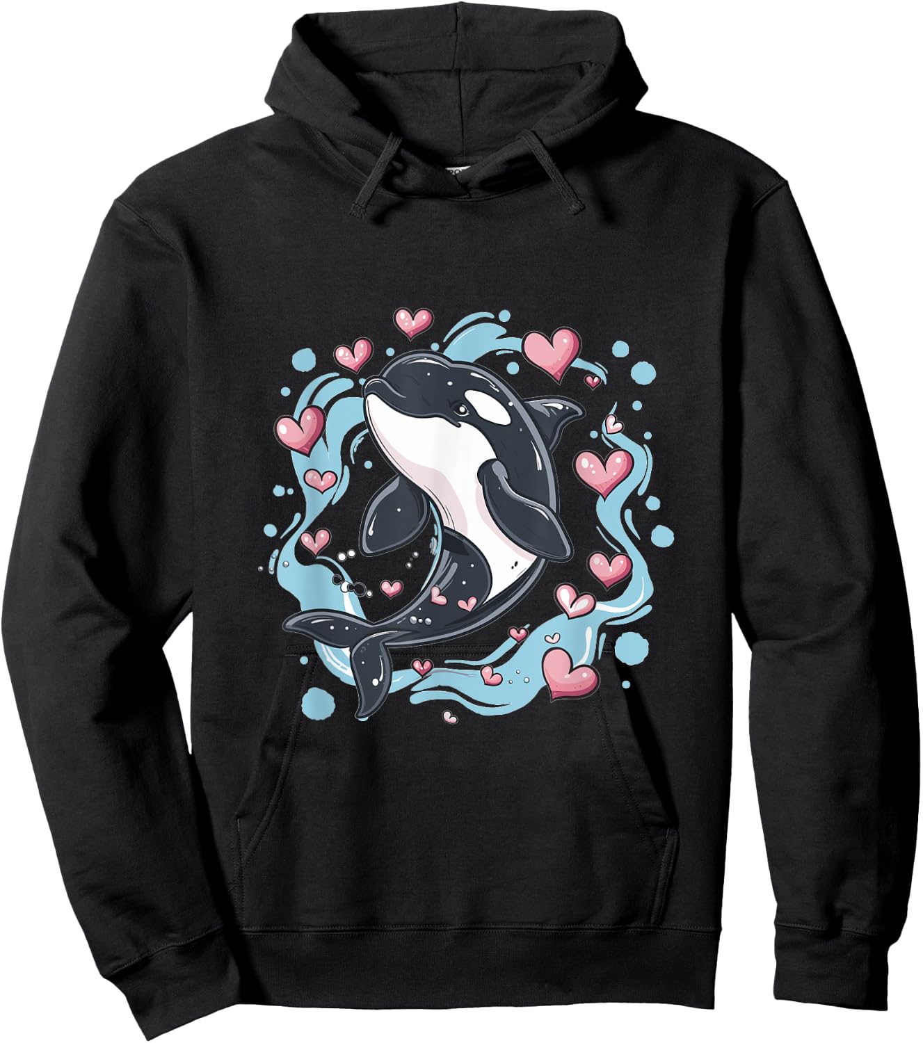 Orca Whale Hearts Graphic Hoodie - Hoodie | Black
