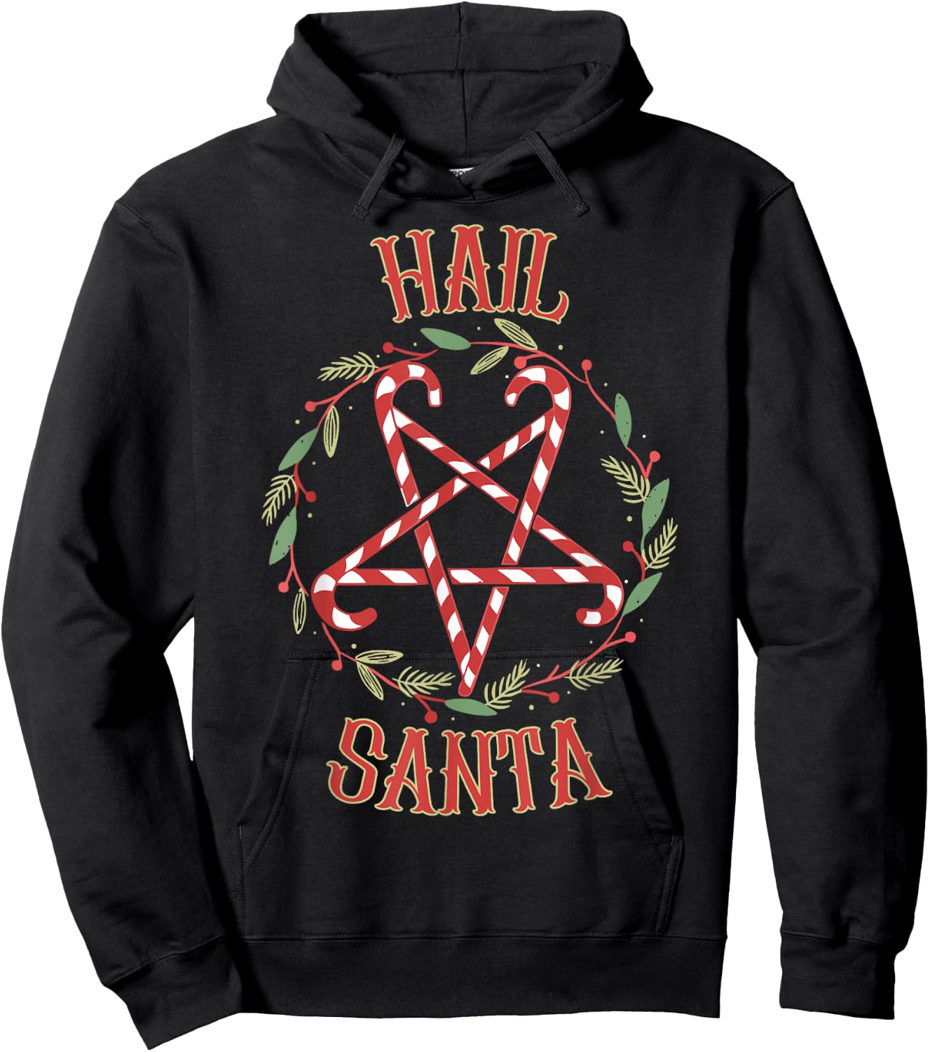 Hail Santa Funny Christmas Pajamas Heavy Metal Xmas Holiday Hoodie - Hoodie | Black