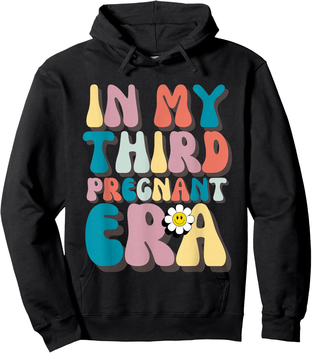 In My Third Pregnant Era Groovy 3rd Pregnancy Announcement Hoodie - Hoodie | Black