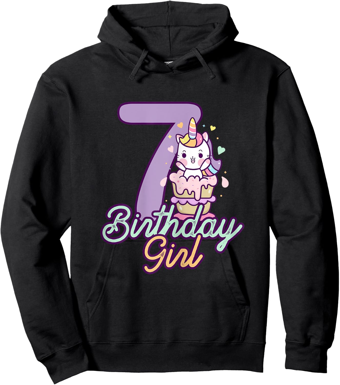 7 Years Old Birthday Girl Gifts Unicorn 7th Birthday Hoodie - Hoodie | Black