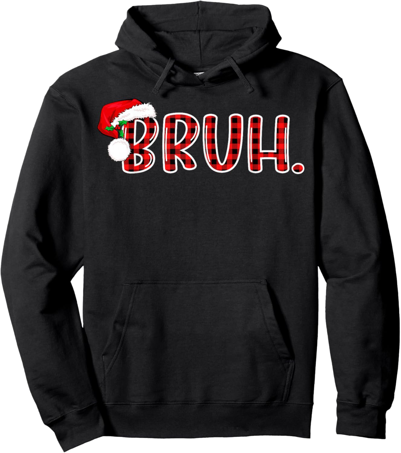 Bruh Funny Christmas Plaid Teens Boys Kids Xmas Pajamas Hoodie - Hoodie | Black