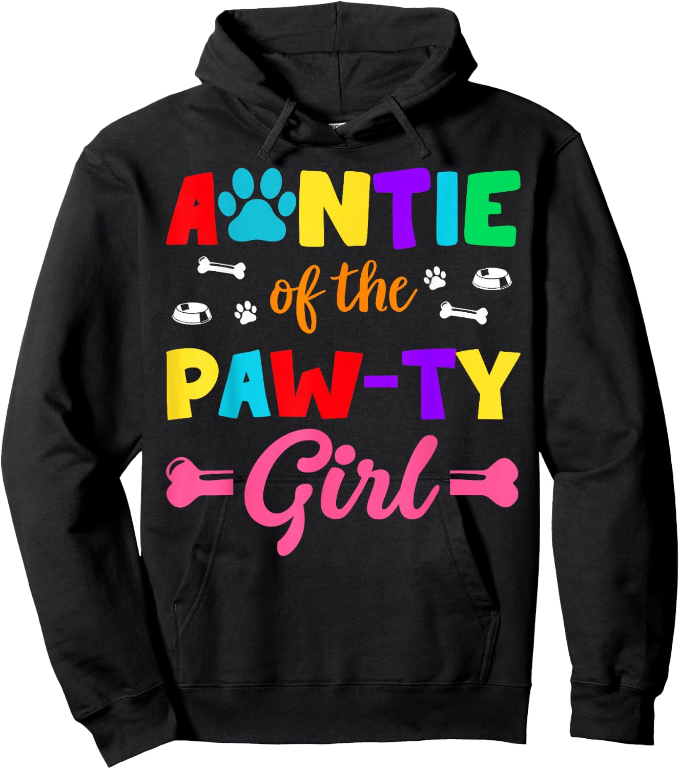 Auntie Of The Paw-ty Girl Dog Family Matching Party Hoodie - Hoodie | Black