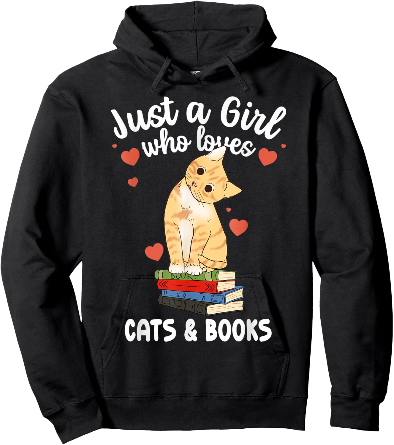 Just a Girl Who Loves Cats and Books Reading Cat & Bookworm Hoodie - Hoodie | Black