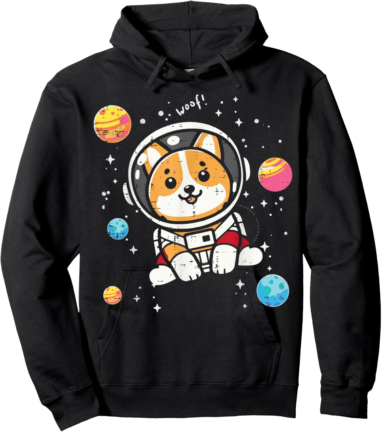 Astronaut Dog Welsh Corgi Woof Space Galaxy Men Women Kids Hoodie - Hoodie | Black