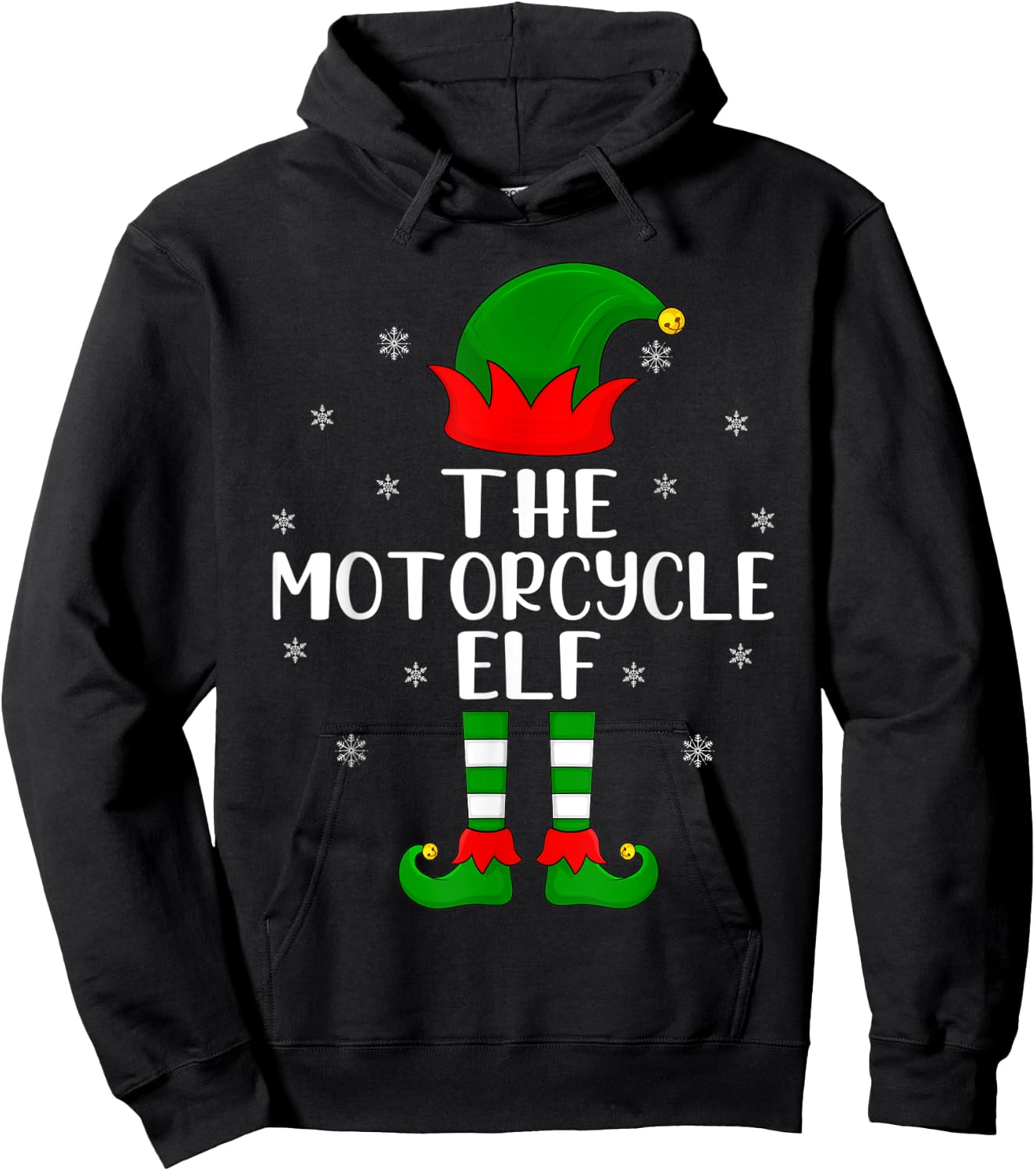 The Motorcycle Elf Christmas Party Matching Family Xmas Hoodie - Hoodie | Black