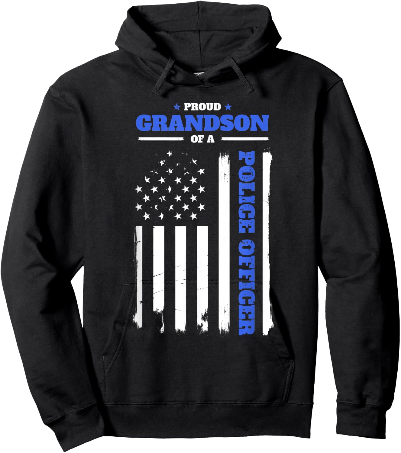 Proud Grandson of a Police Officer Distressed American Flag Women Kids Men Hoodie - Hoodie | Black