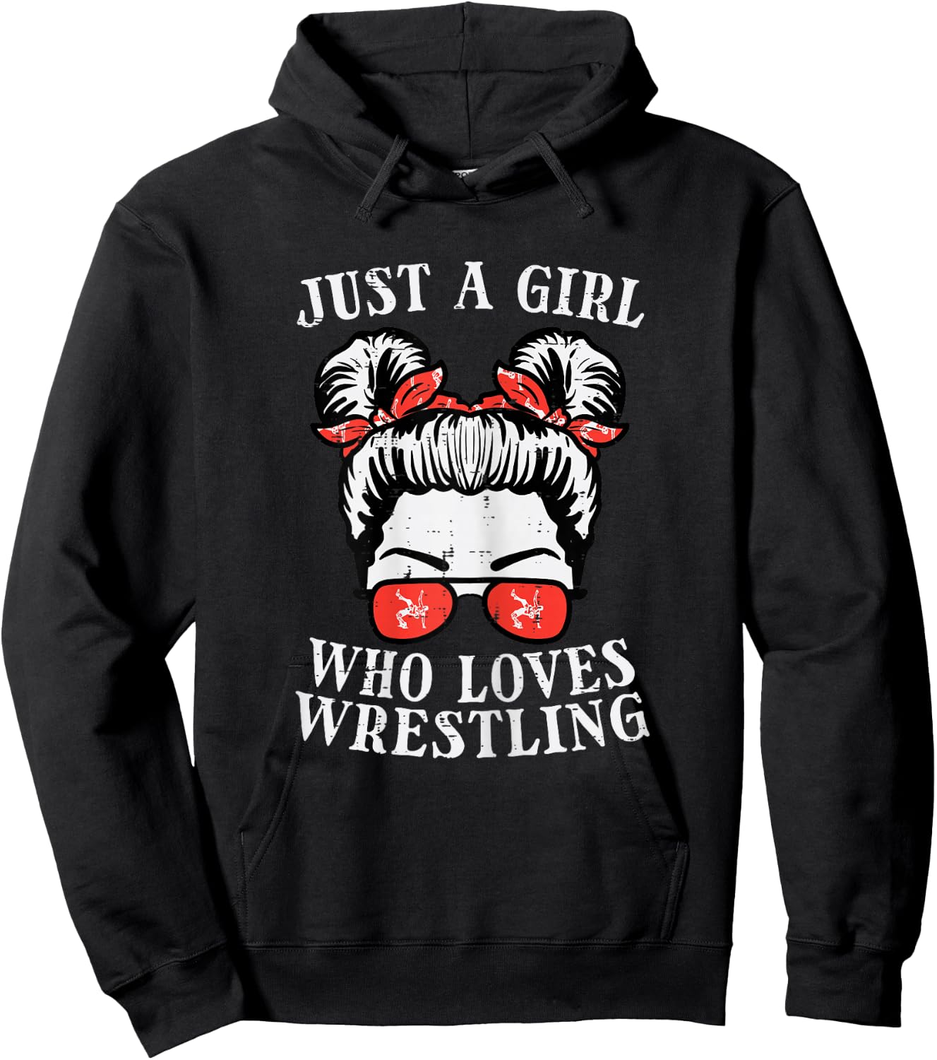 Just Girl Who Loves Wrestling Messy Bun Wrestler Women Kids Hoodie - Hoodie | Black
