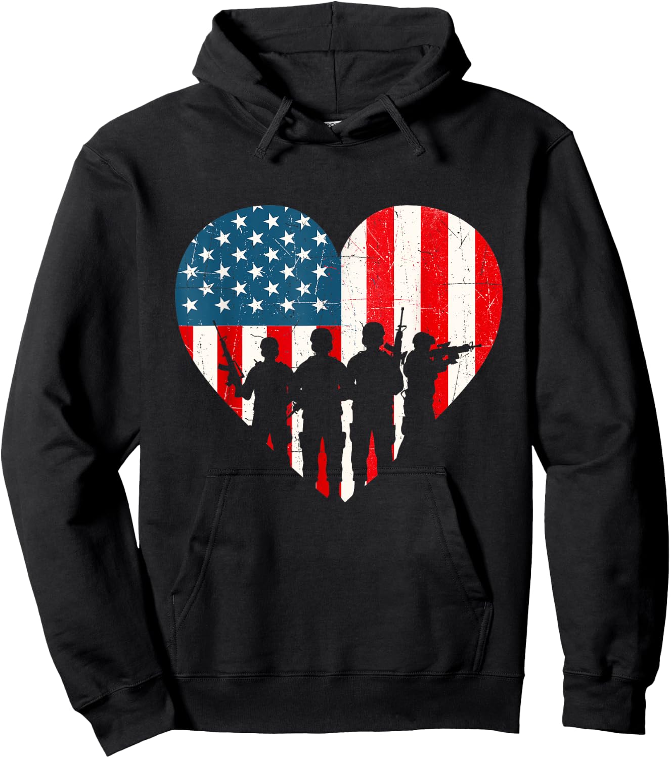 US Flag Heart Soldiers - Patriotic Veterans Memorial Day Kids Men Hoodie - Hoodie | Black