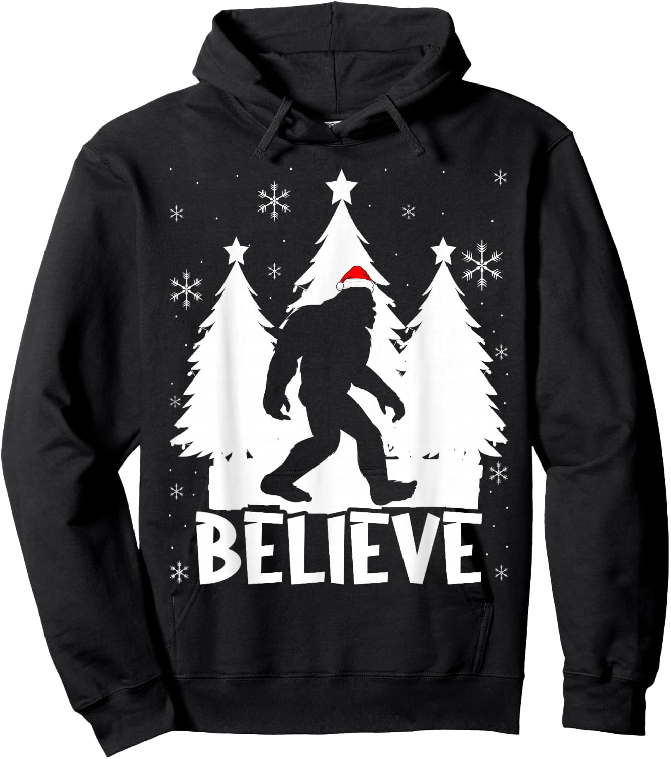 Believe In Bigfoot Christmas Sasquatch Bigfoot Santa Hat Hoodie - Hoodie | Black